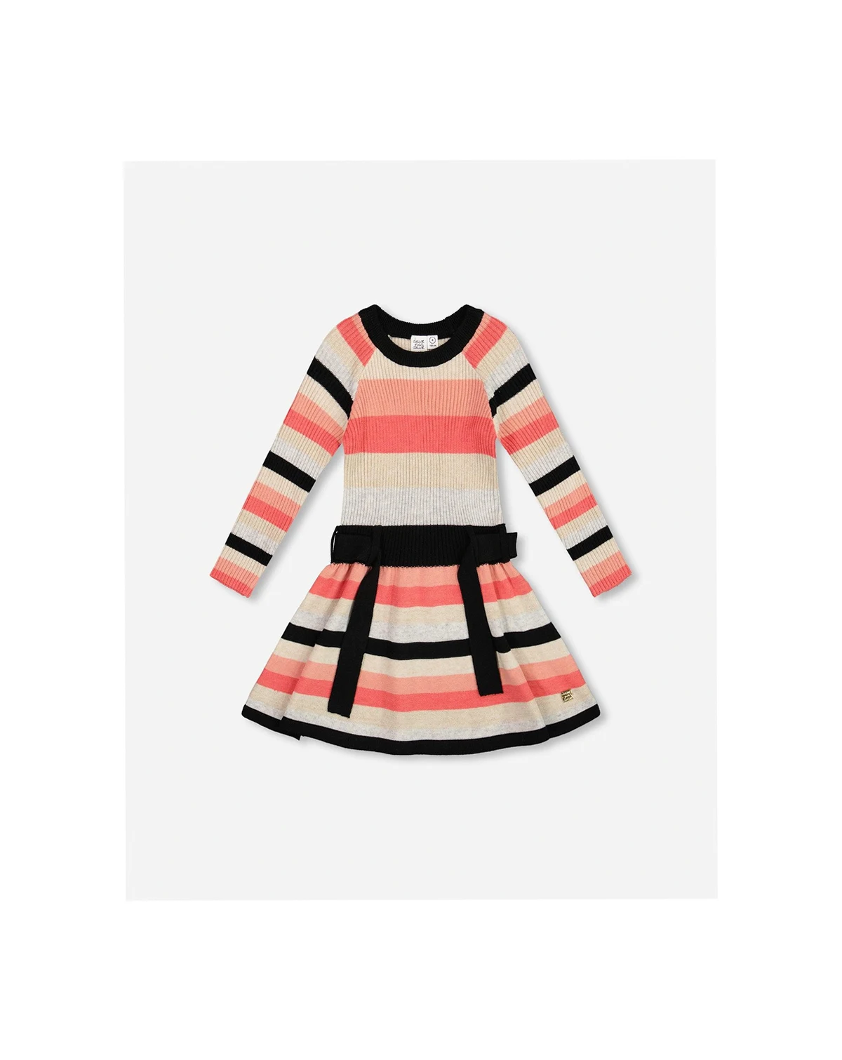 Girl Striped Knit Dress Beige Black and Pink - Toddler|Child