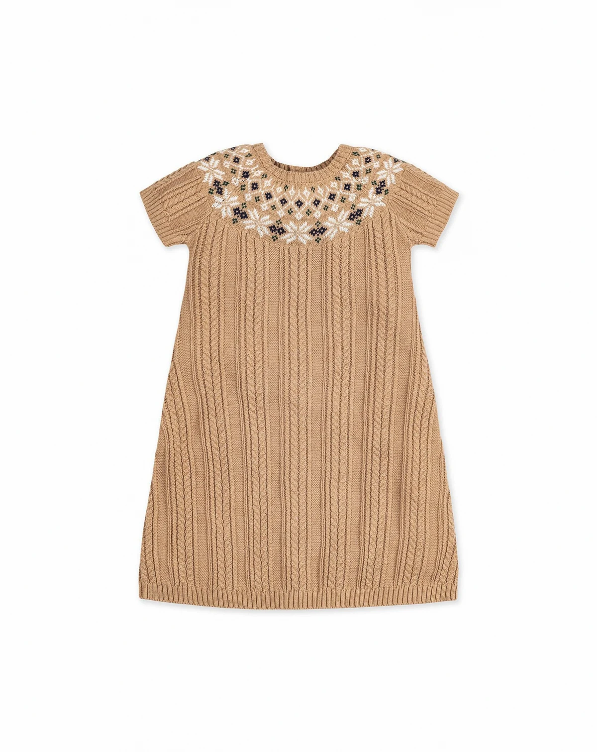 Toddler Girls Short Sleeve Fair Isle Cable Sweater Dress