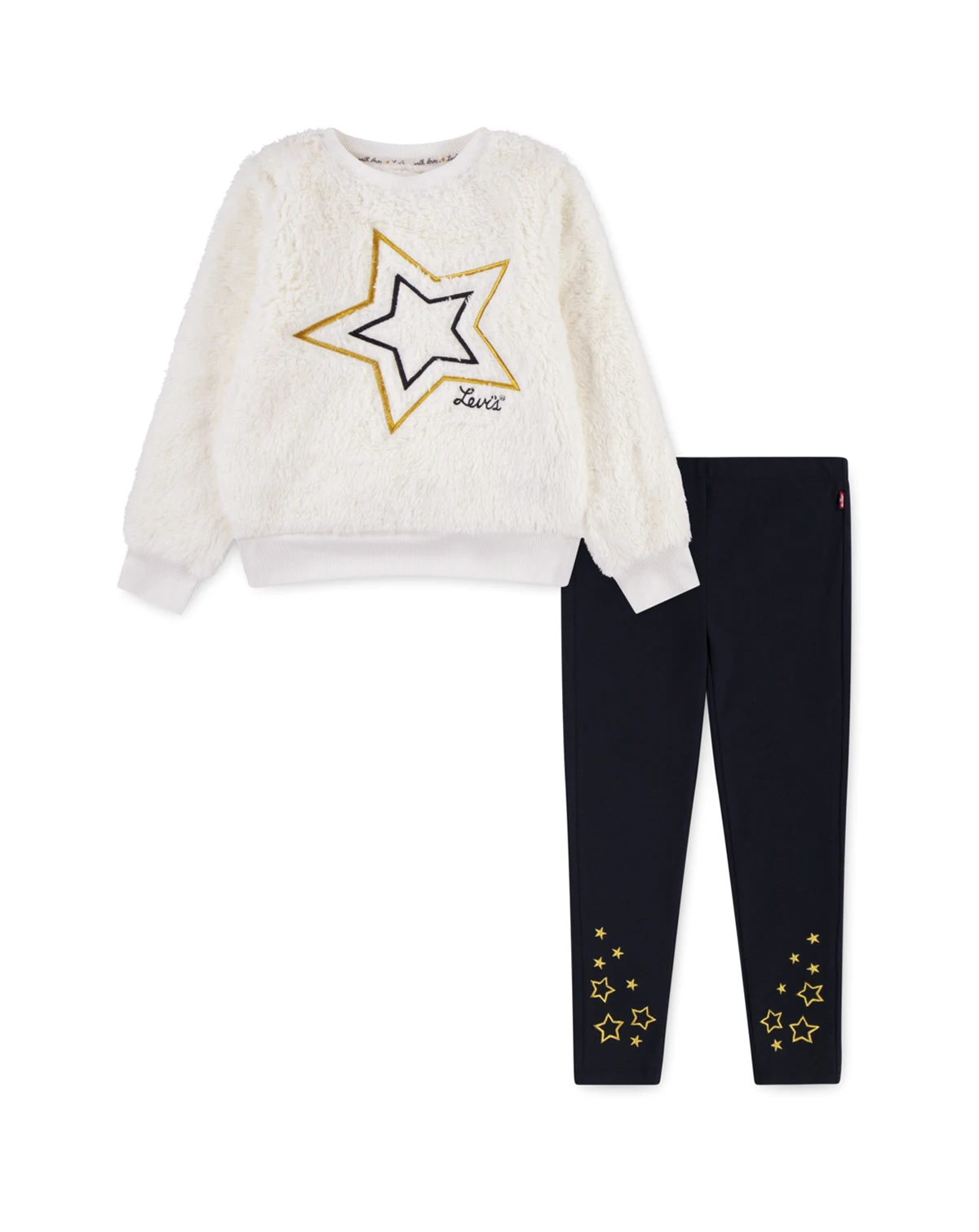 Little Girls 2-Piece Sherpa Crewneck Top and Leggings Set