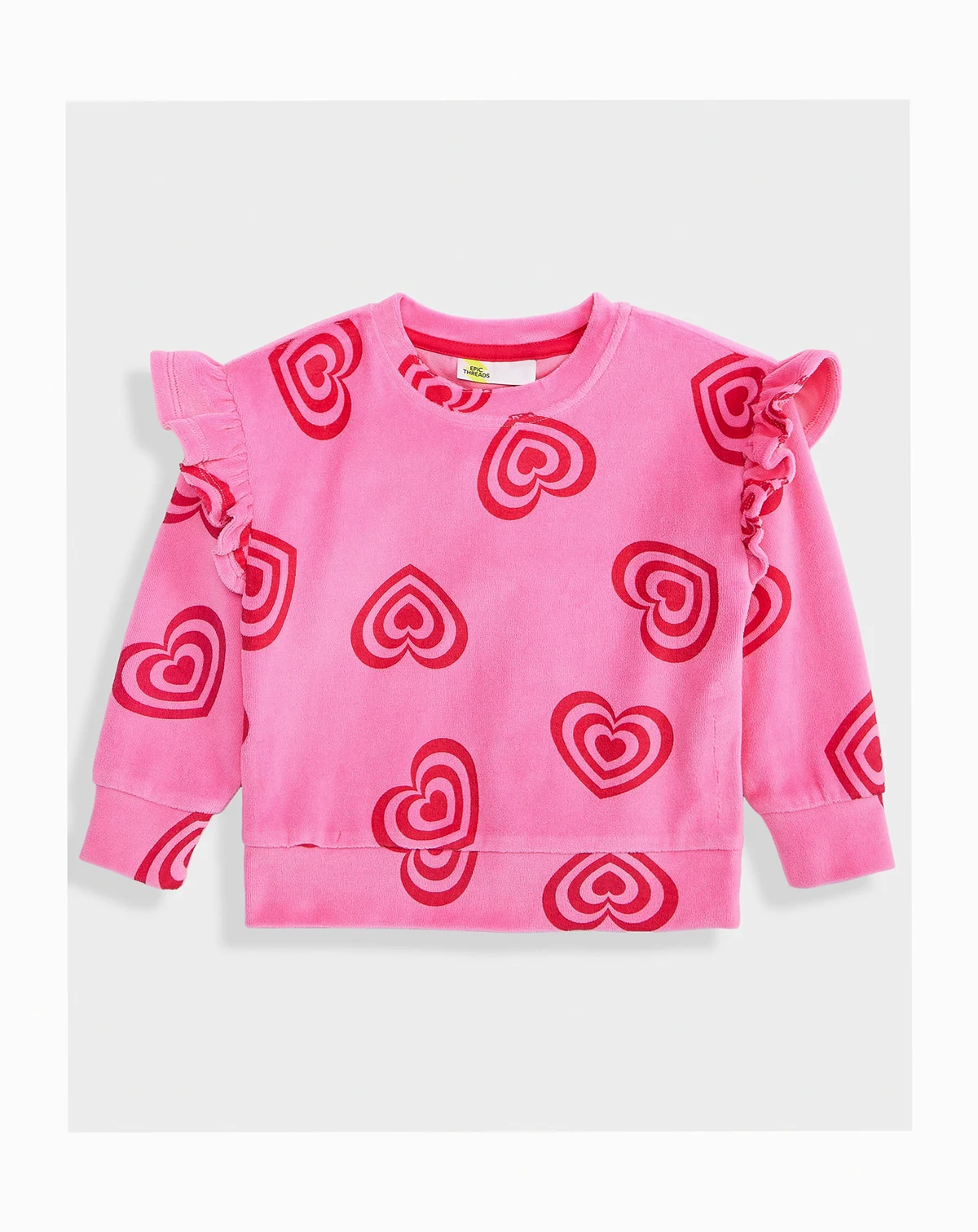 Girls Toddler 2T-4T Hearts Ruffle Velour Top, Macy's Exclusive