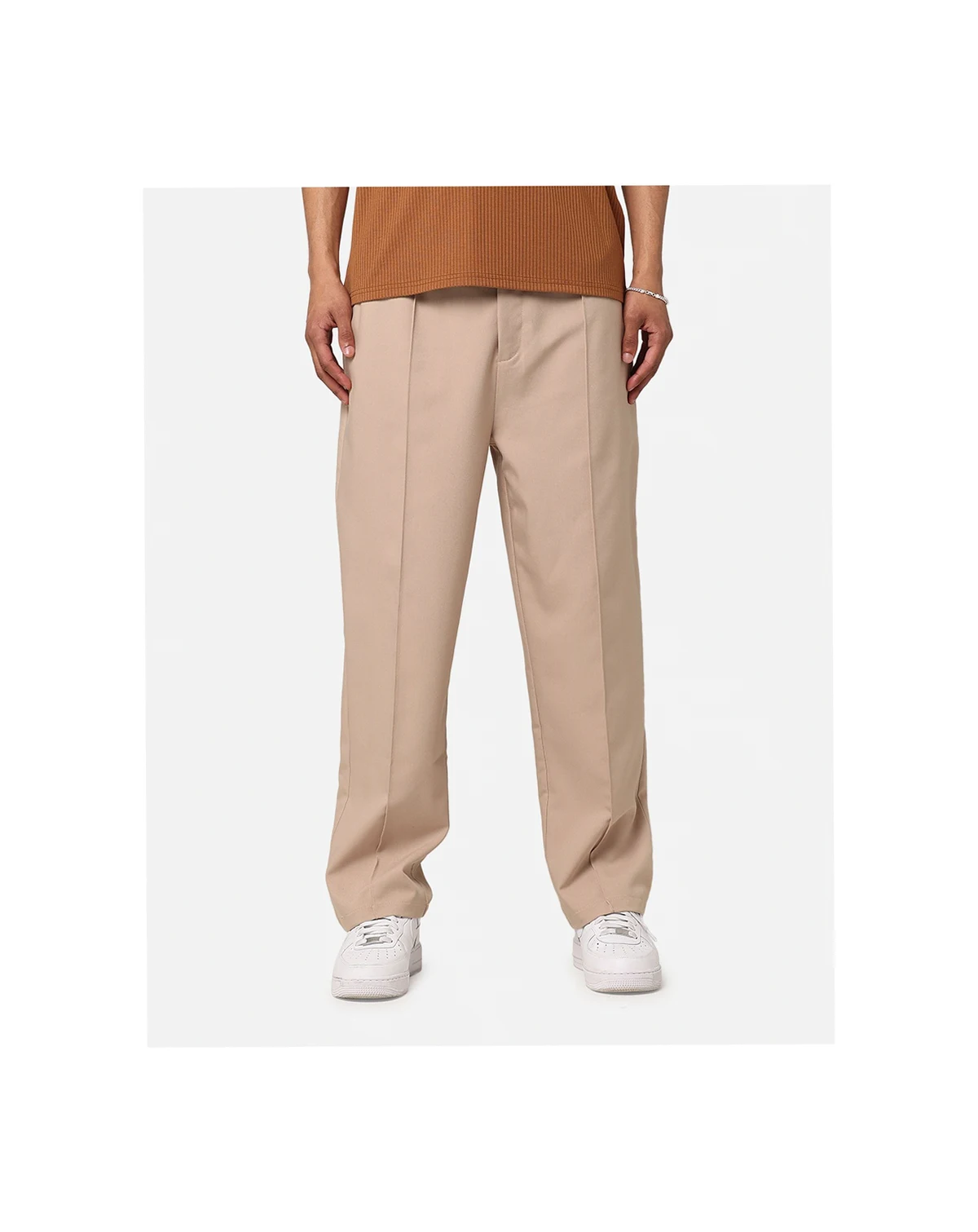 Men's Creased Tailored Pants, Beige/Khaki, XL