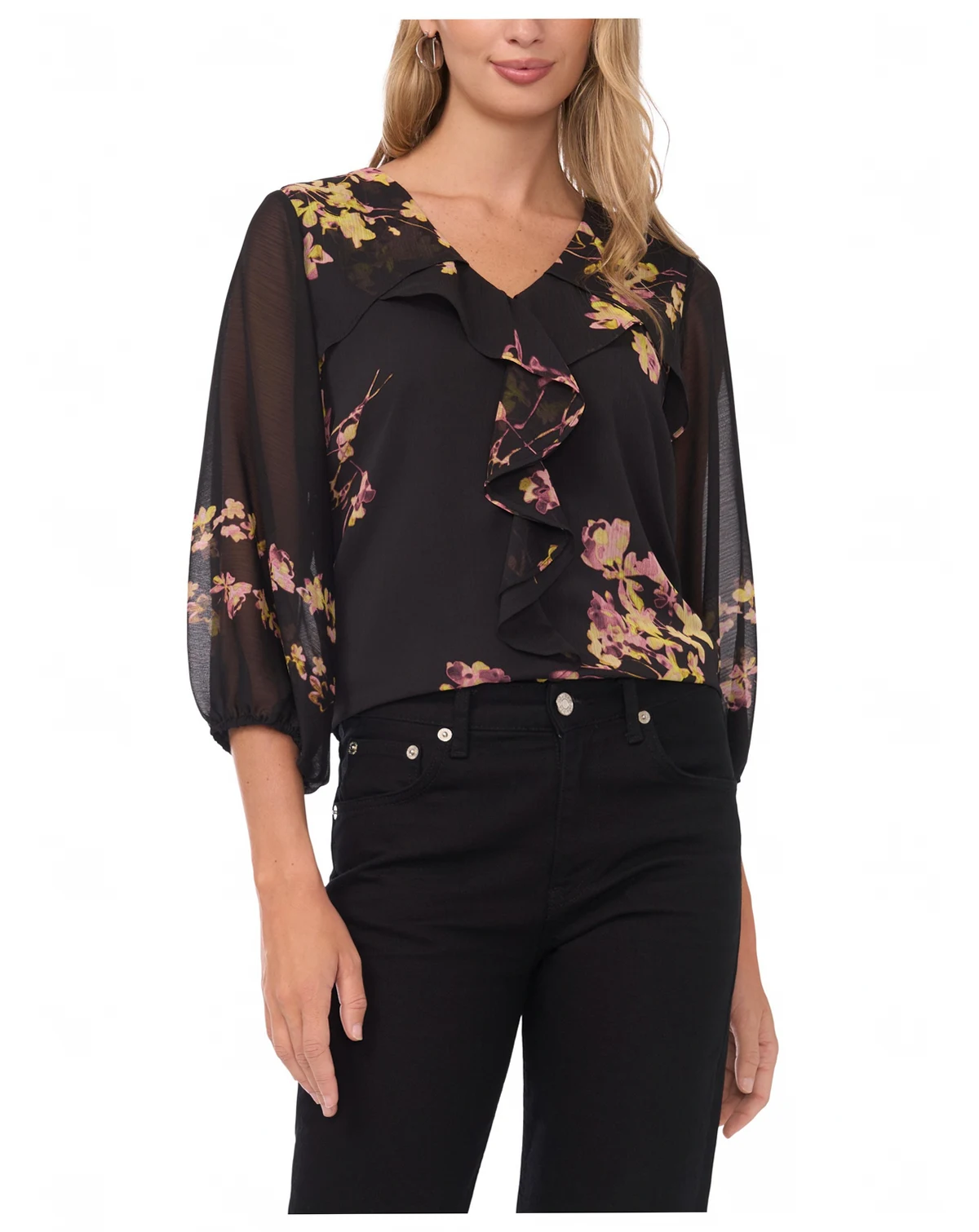 Women's 3/4-Sleeve Front Ruffles Top