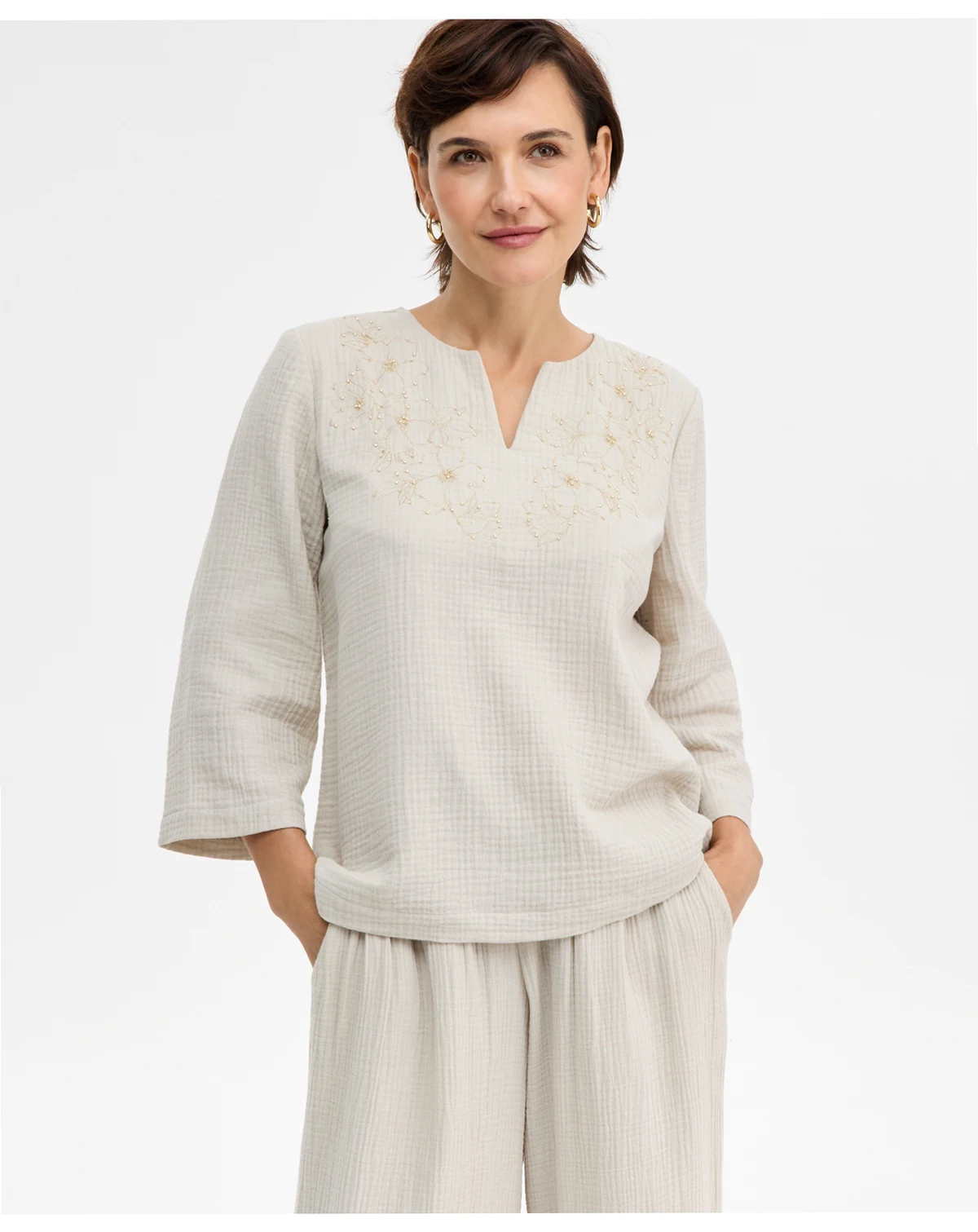 Women's Cotton Beaded Gauze Top, Macy's Exclusive