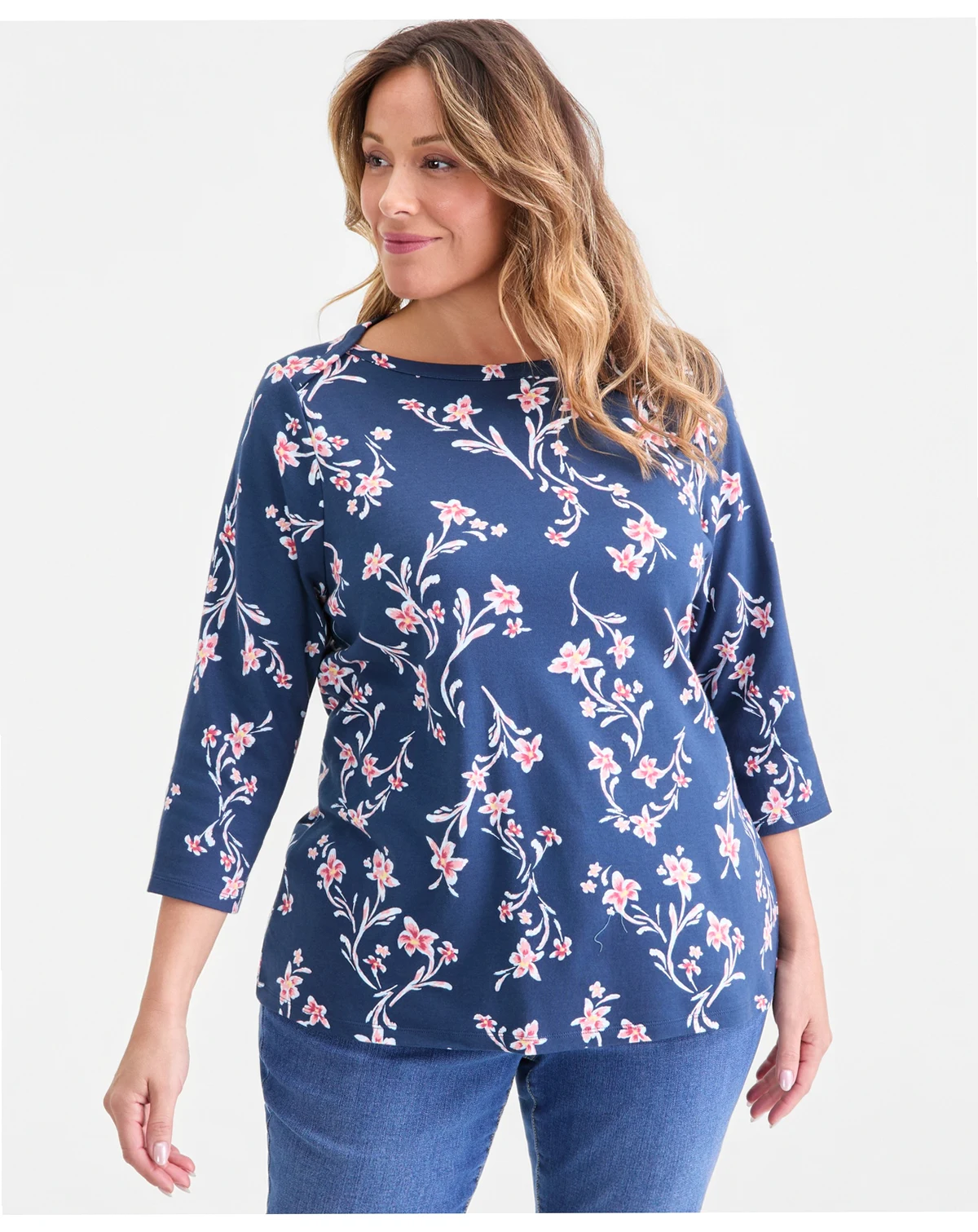 Plus Size Cotton Boat-Neck Top, Macy's Exclusive