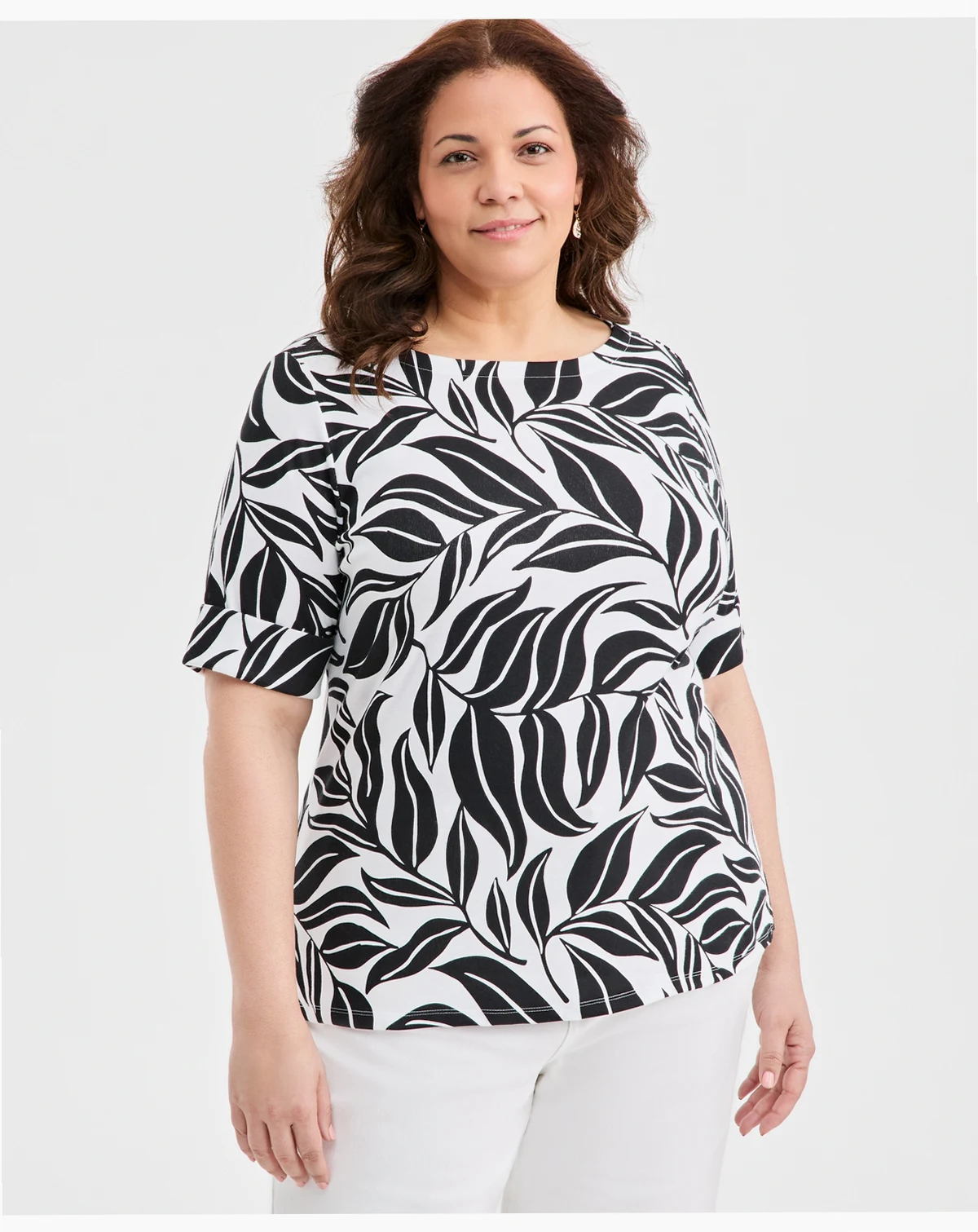 Plus Size Boat-Neck Cuffed-Sleeve Top, Macy's Exclusive