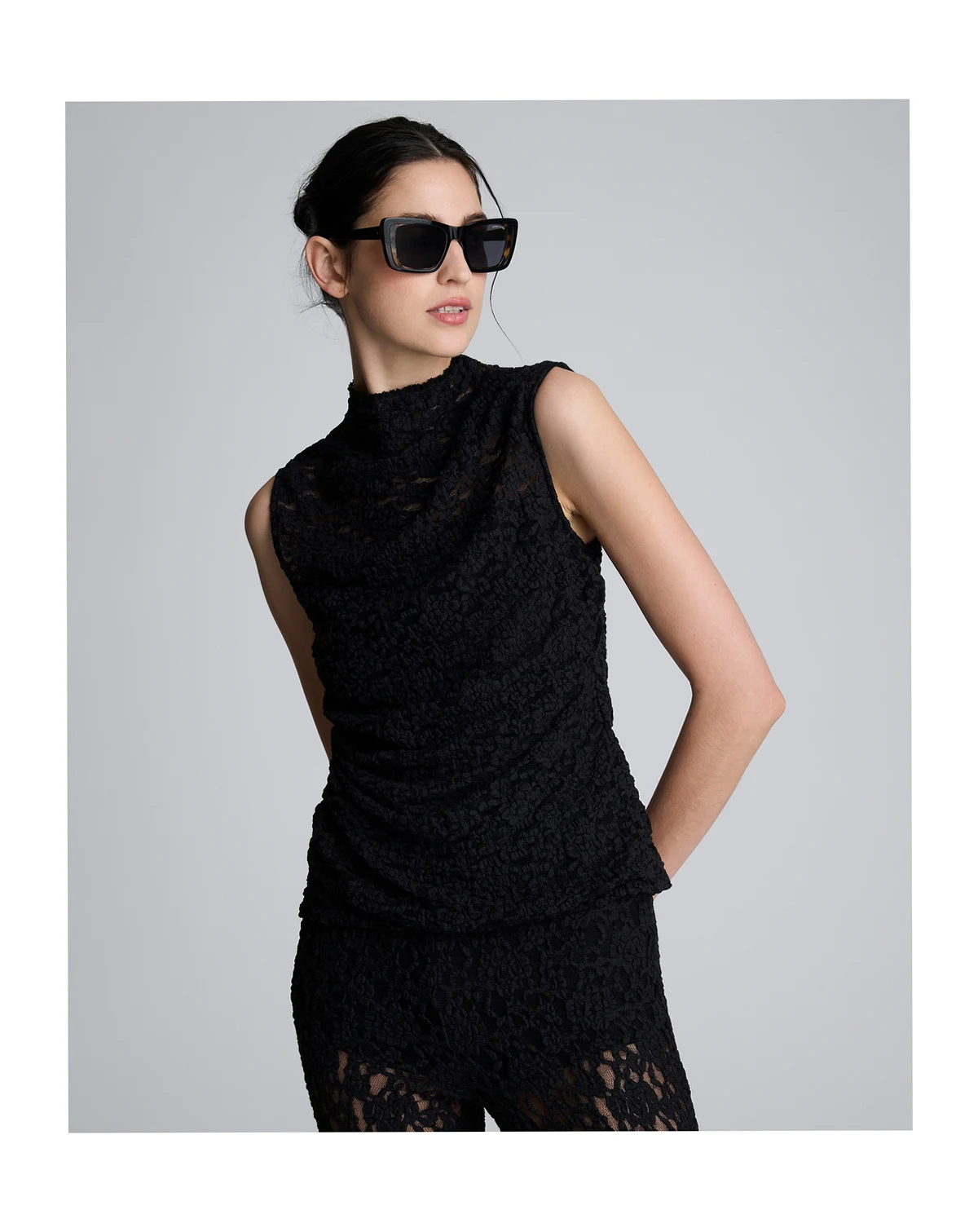 Women's Stretch Lace Mock Neck Tank Top