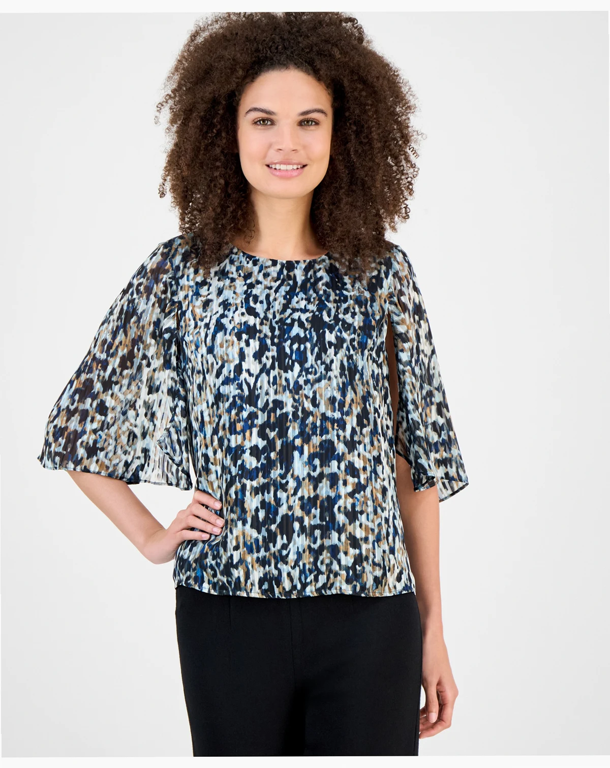 Women's Printed Cape-Sleeve Blouse