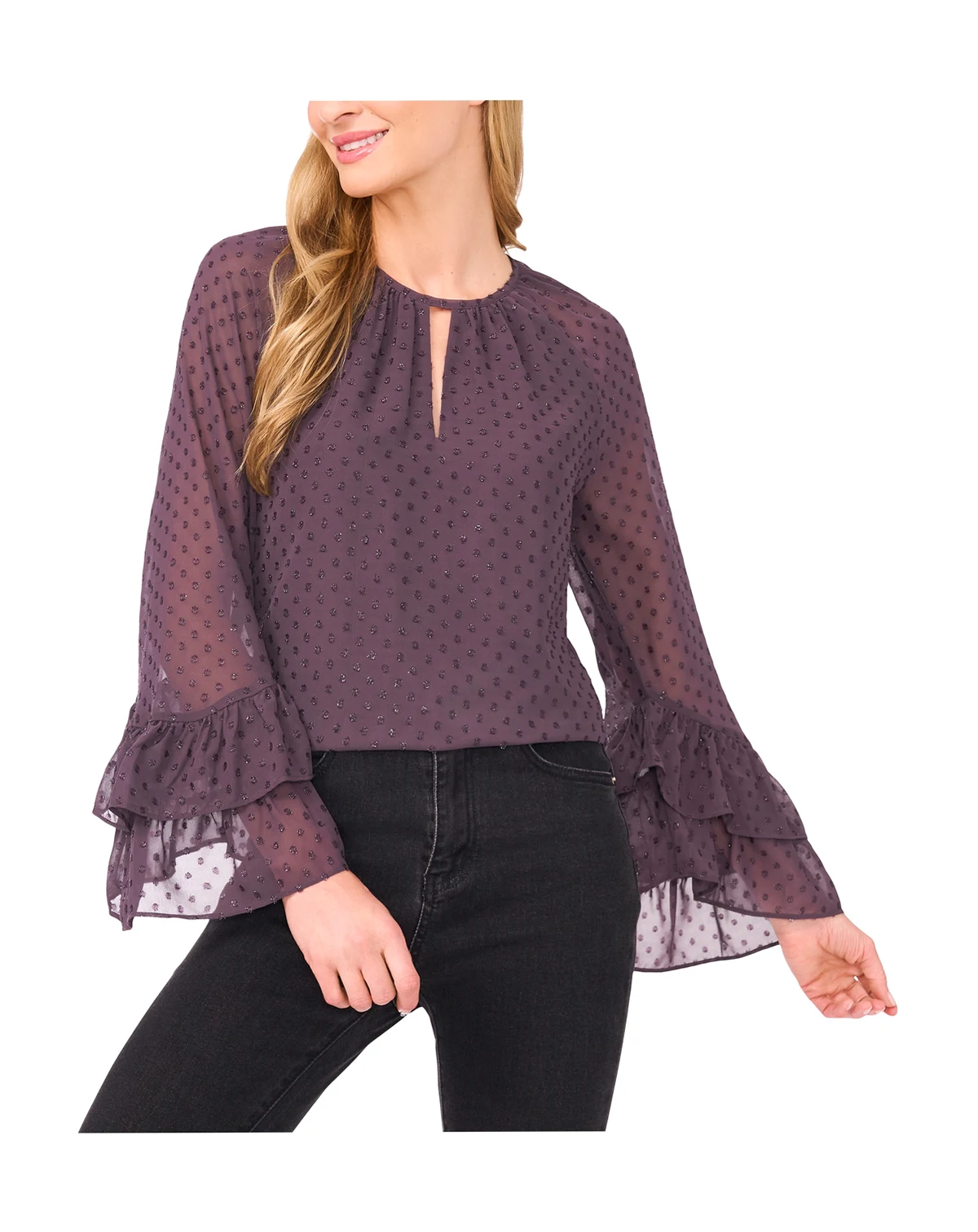 Women's Tiered Flowy Long Sleeves Keyhole Top