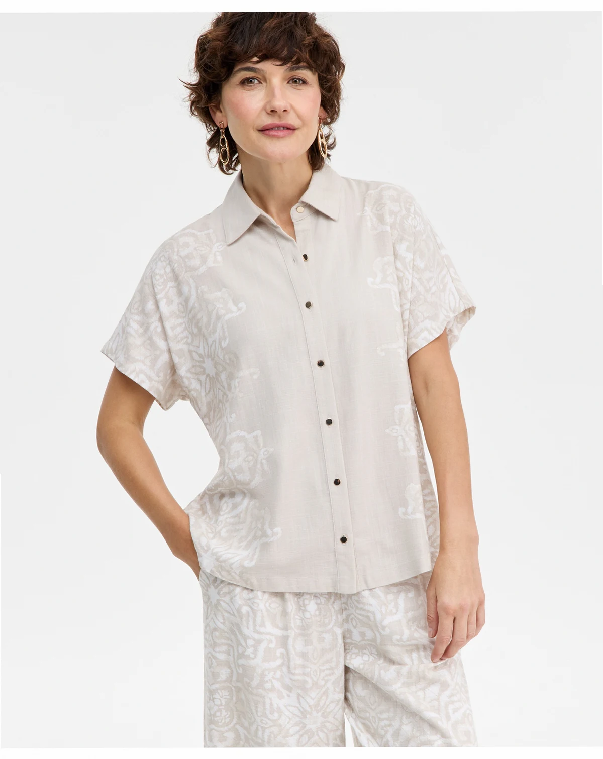 Women's Printed Button-Up Short-Sleeve Shirt, Macy's Exclusive