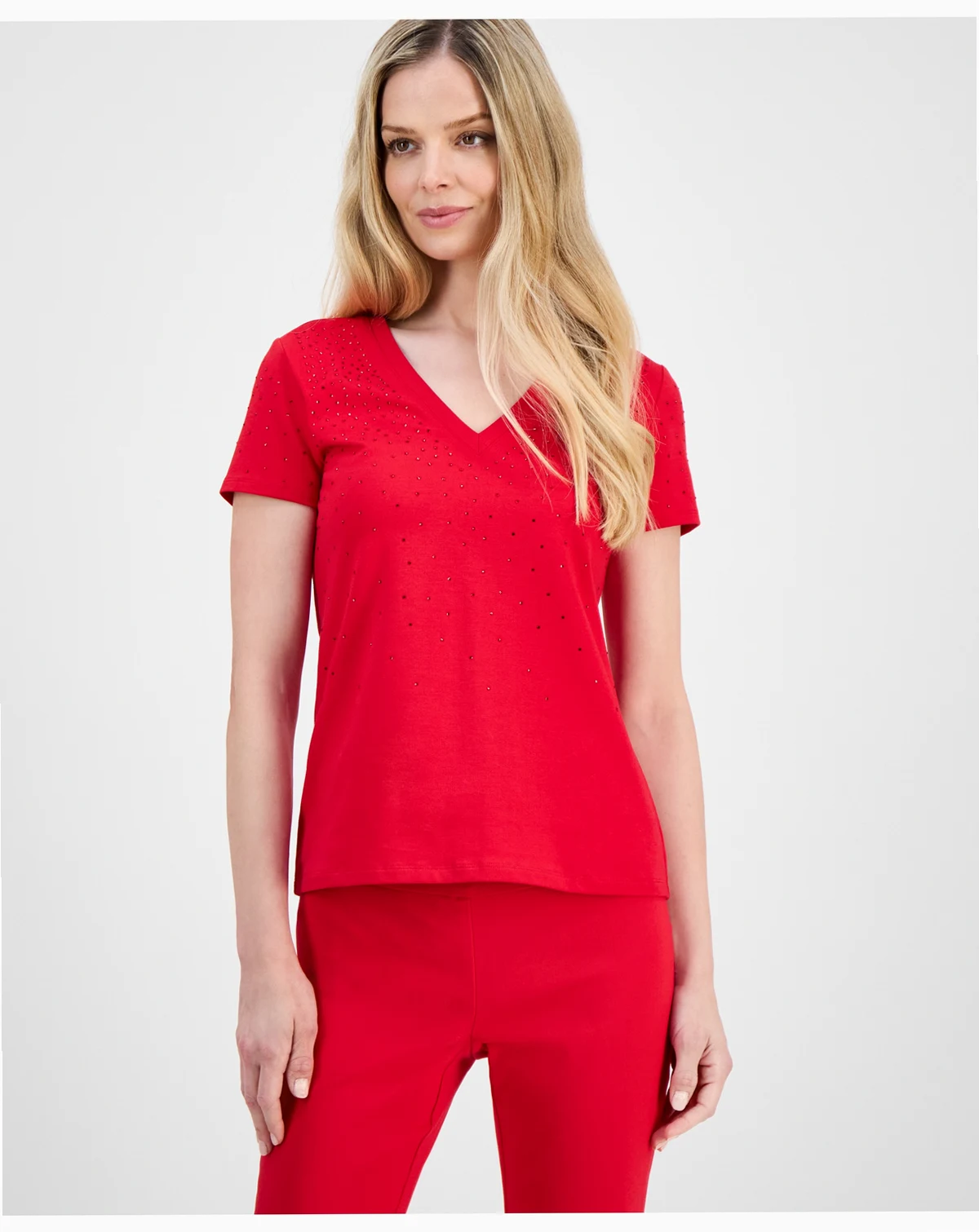 Petite Embellished V-Neck T-Shirt, Macy's Exclusive
