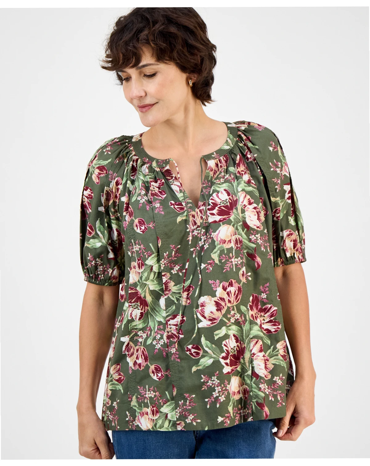 Women's Split-Neck Raglan-Sleeve Blouse, Macy's Exclusive