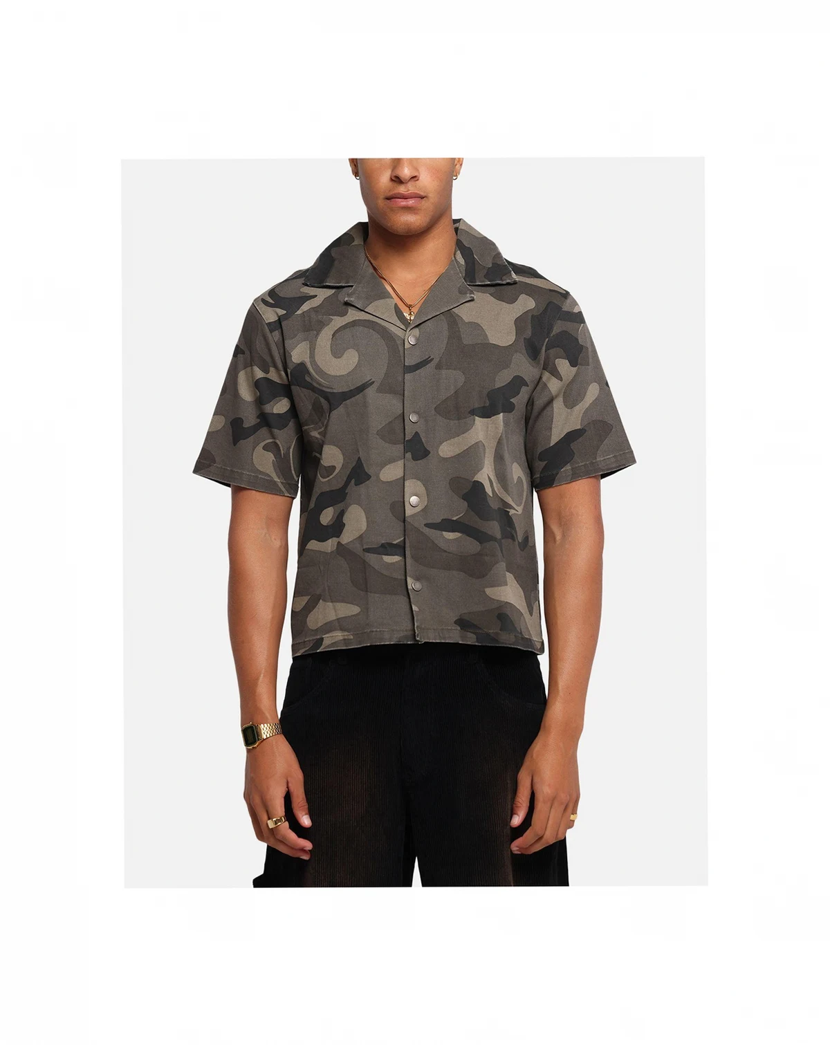 Men's Washed Camo Button Up Shirt Camo