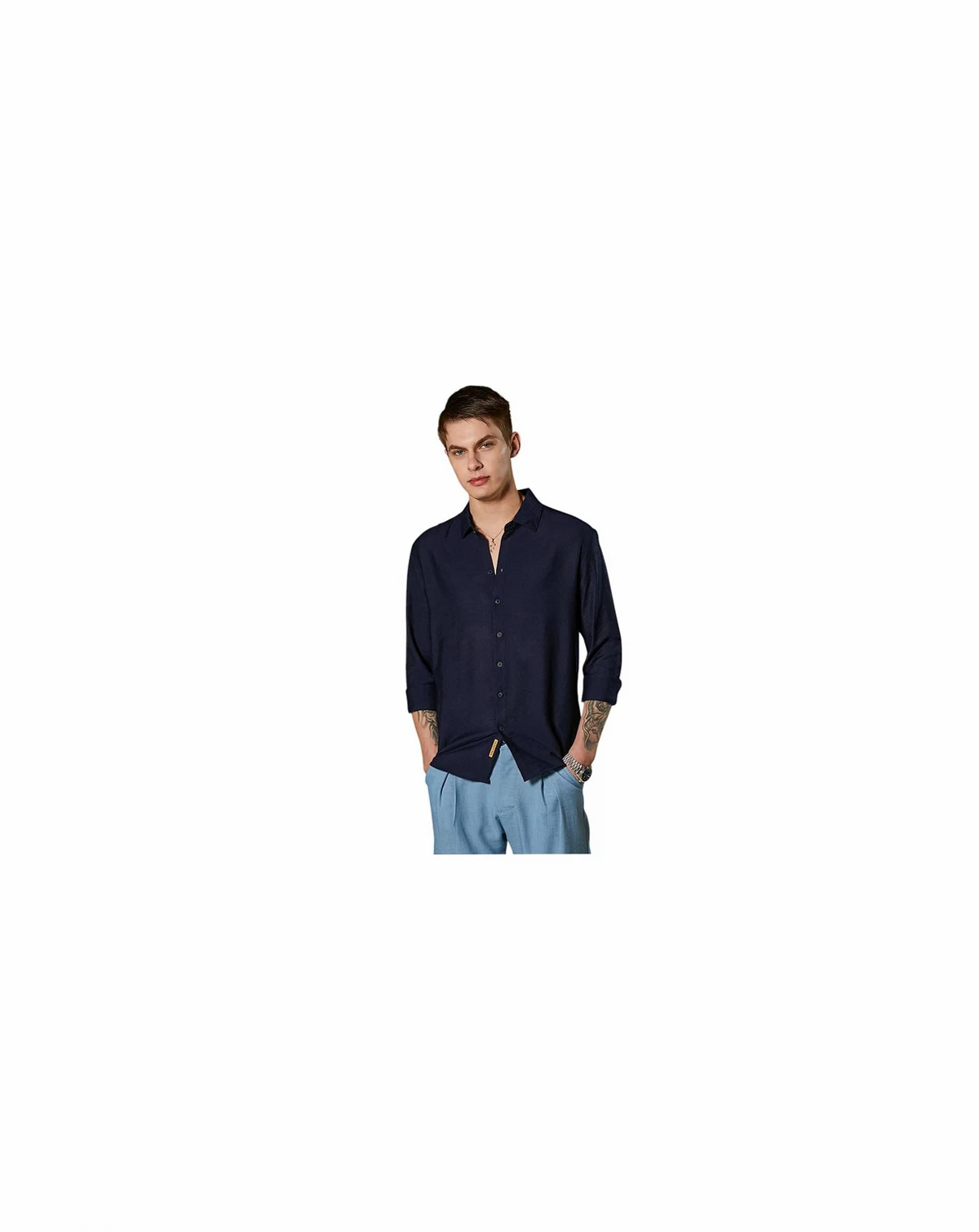 Men's Navy Blue Breezy Wrinked Shirt