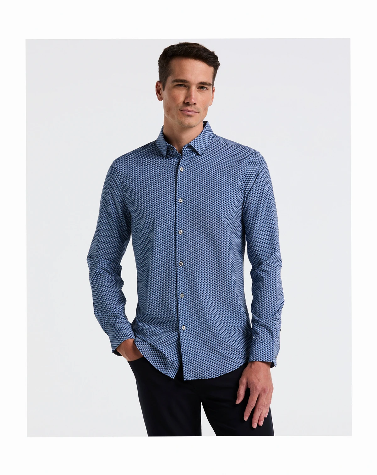 Men's Long Sleeve Geometric Print Shirt