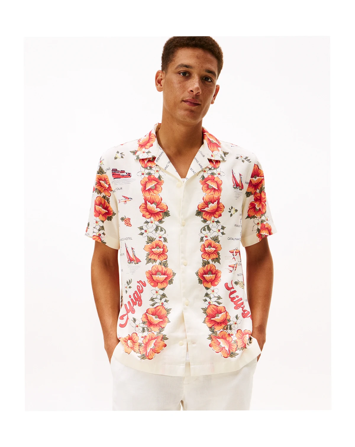 Men's Catalina Floral Print Camp Collar Short Sleeve Shirt