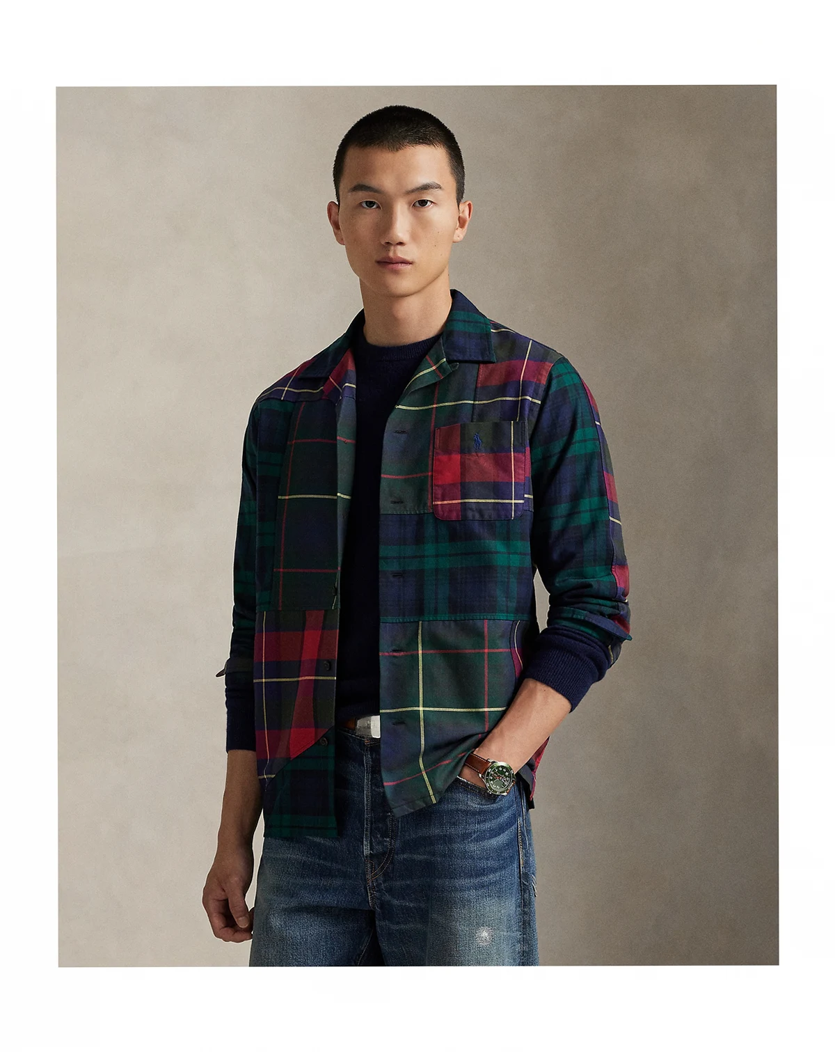 Men's Patchwork Oxford Camp Shirt