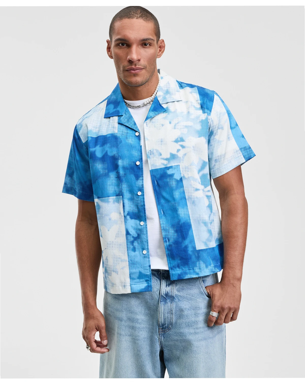 Men's Relaxed Fit Short Sleeve Pointillism Print Button-Front Camp Shirt, Macy's Exclusive