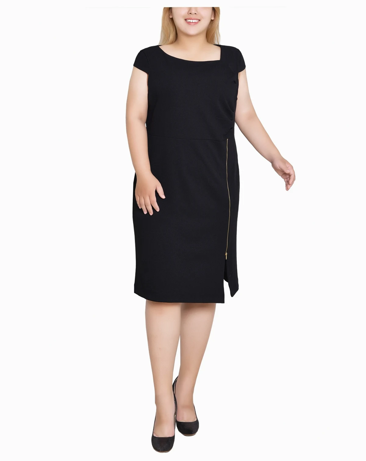 Plus Size Cap Sleeve Exposed Zipper Dress