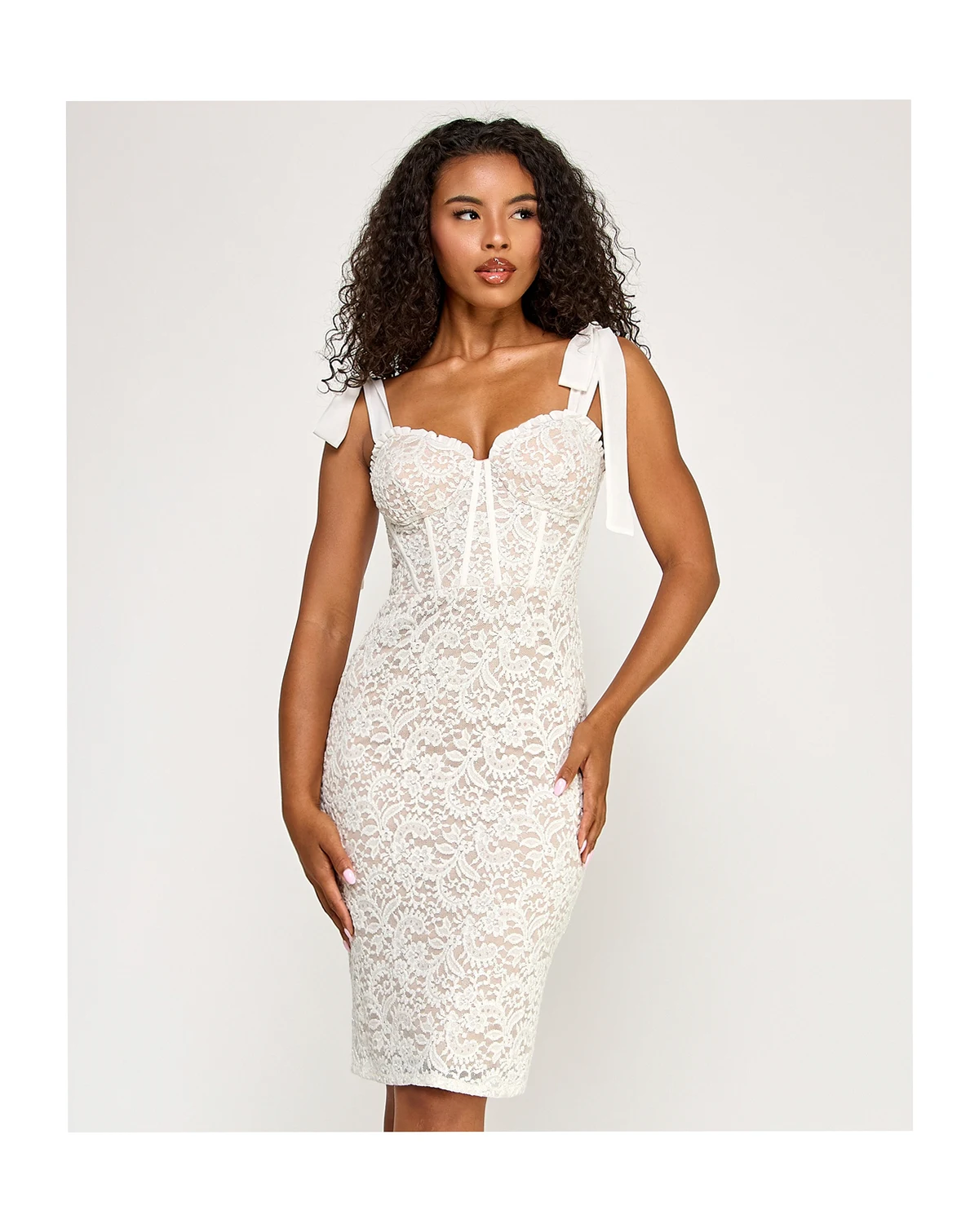 Juniors' Lace Corset Sleeve Slim Midi Dress