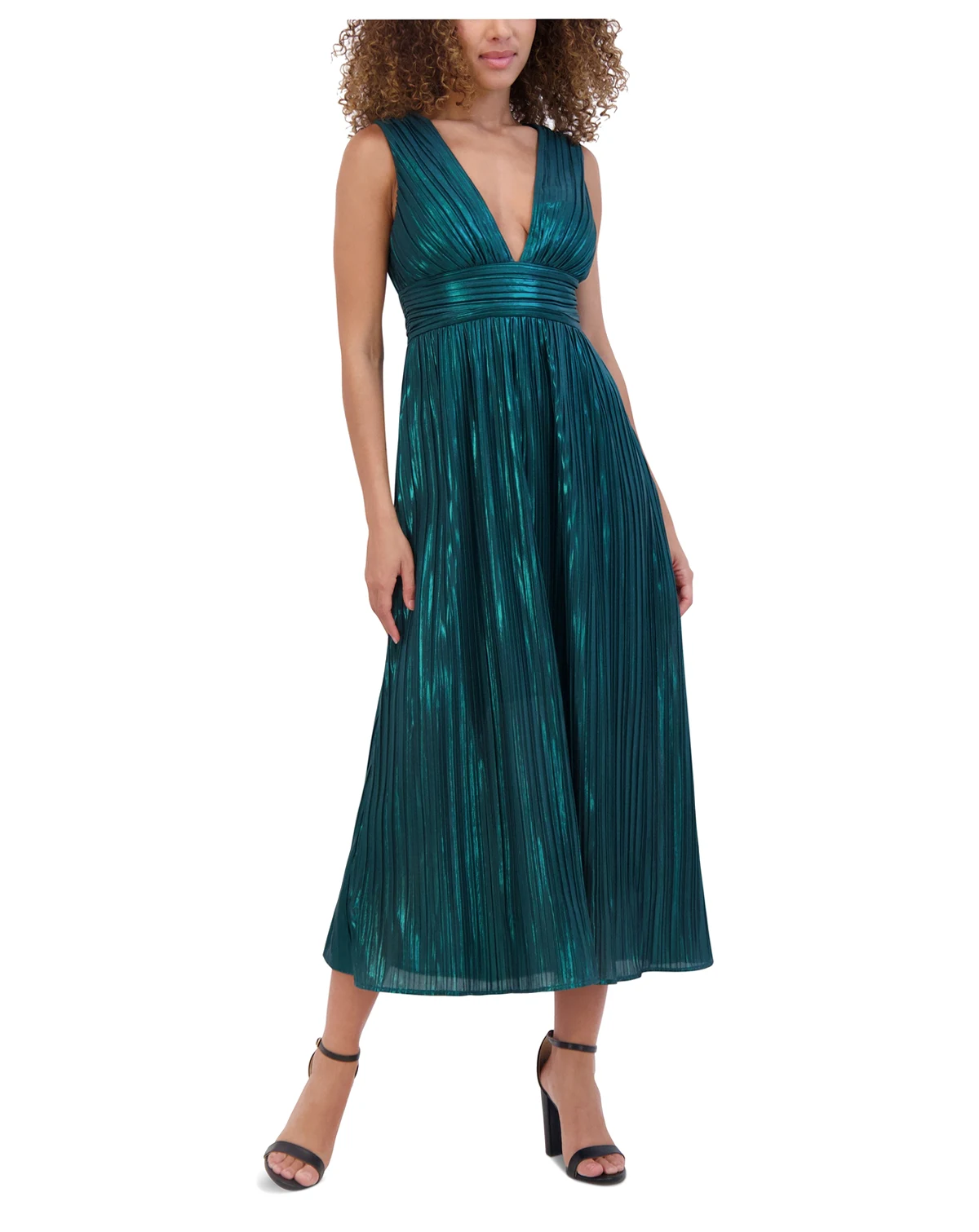 Women's Metallic Pleated Midi Dress