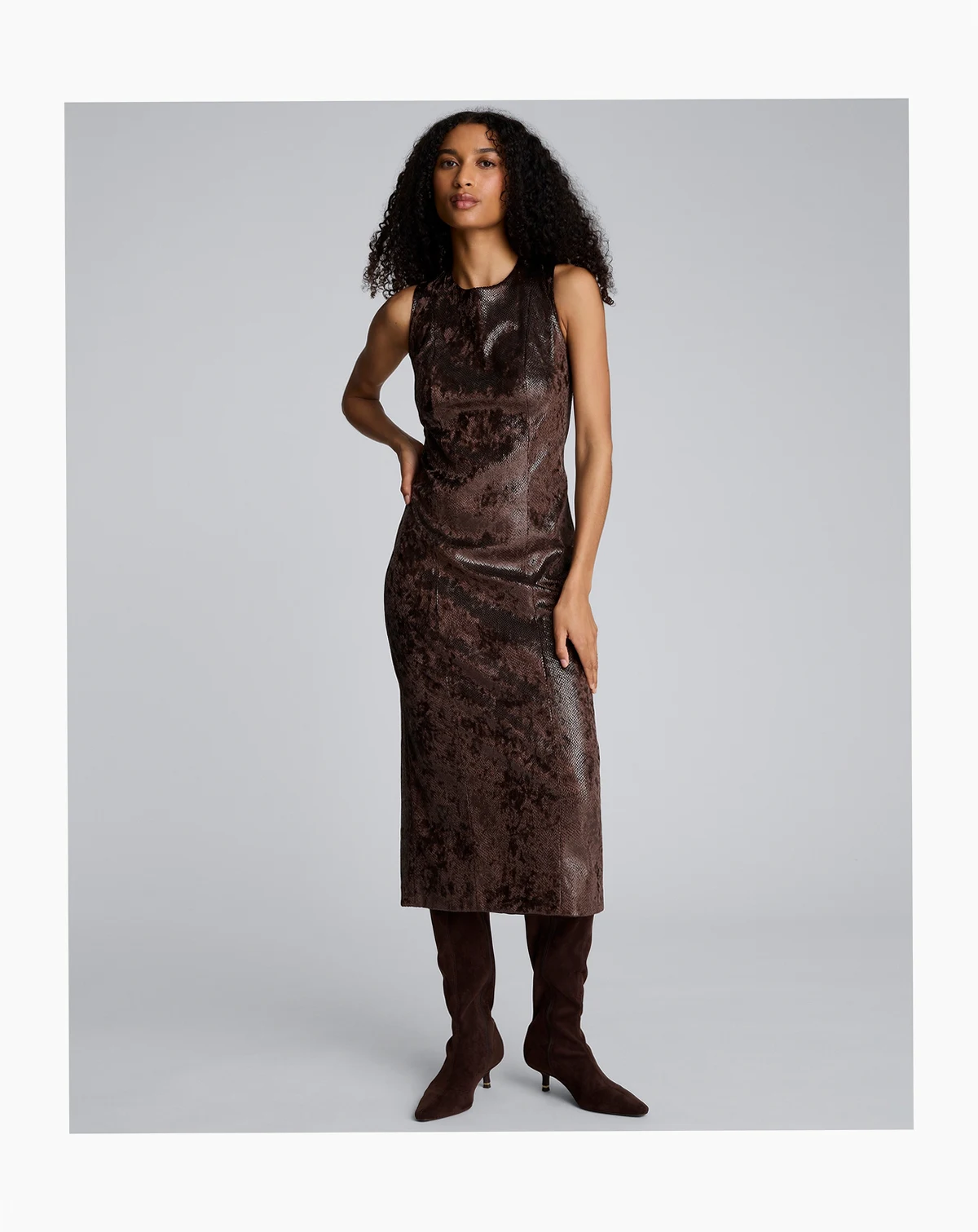 Women's Crewneck Velvet Midi Dress