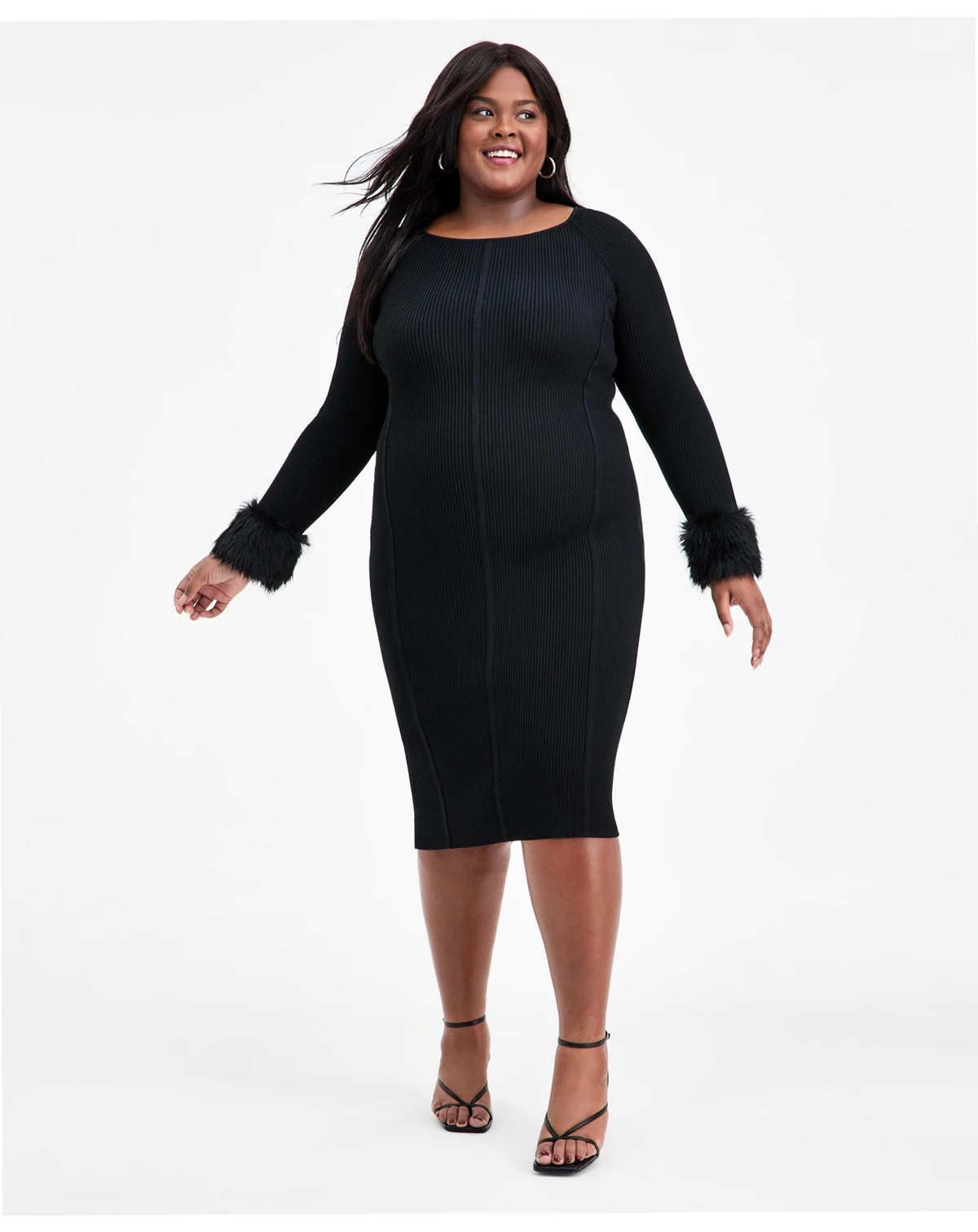 Trendy Plus Size Removable Faux-Fur Cuff Dress, Macy's Exclusive