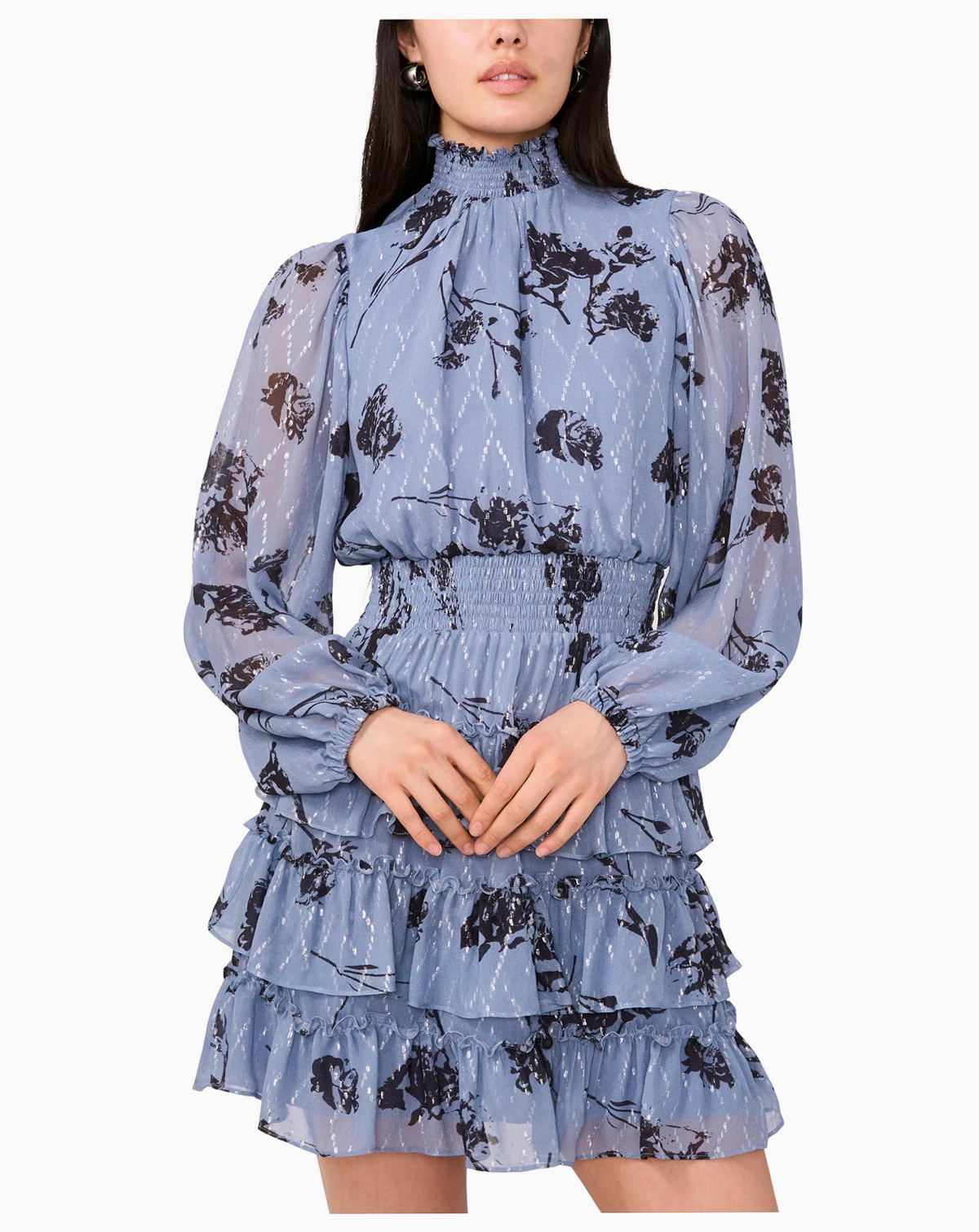 Women's Printed Long Sleeve Mock Neck Dress