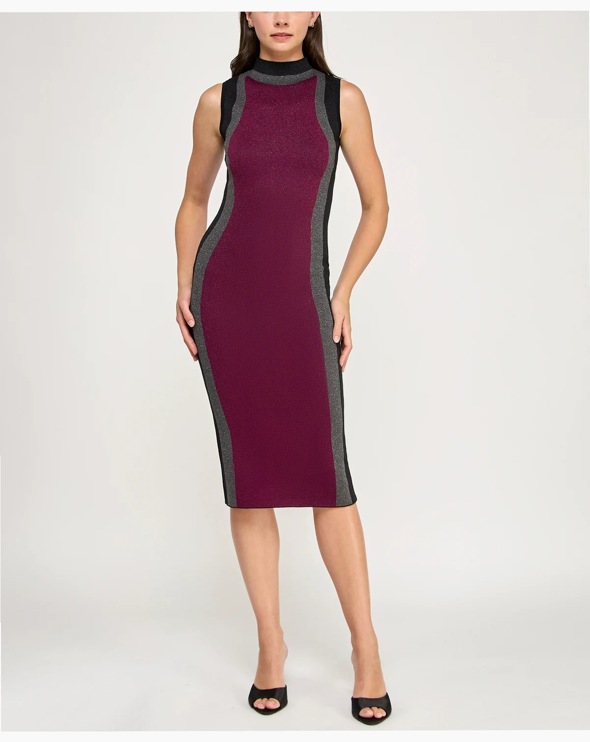 Juniors' Sleeveless Mock Neck Midi Sweater Dress
