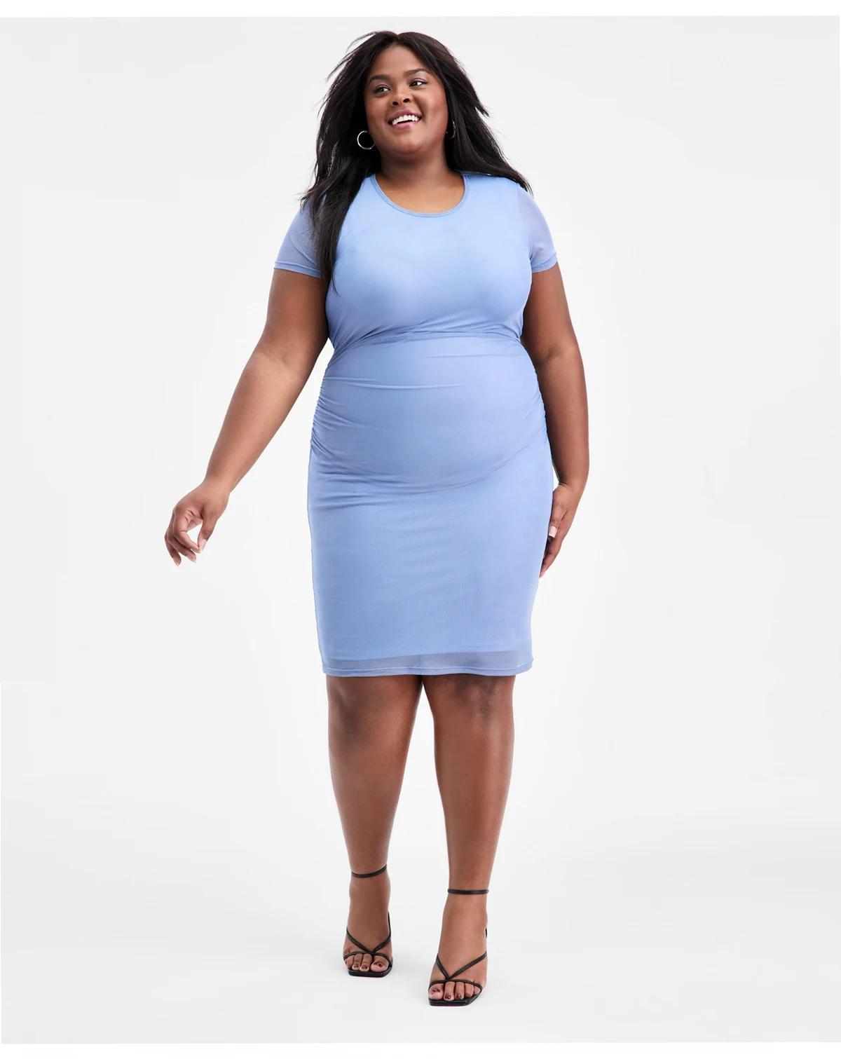 Trendy Plus Size Ruched Mesh Short-Sleeve Dress, Macy's Exclusive