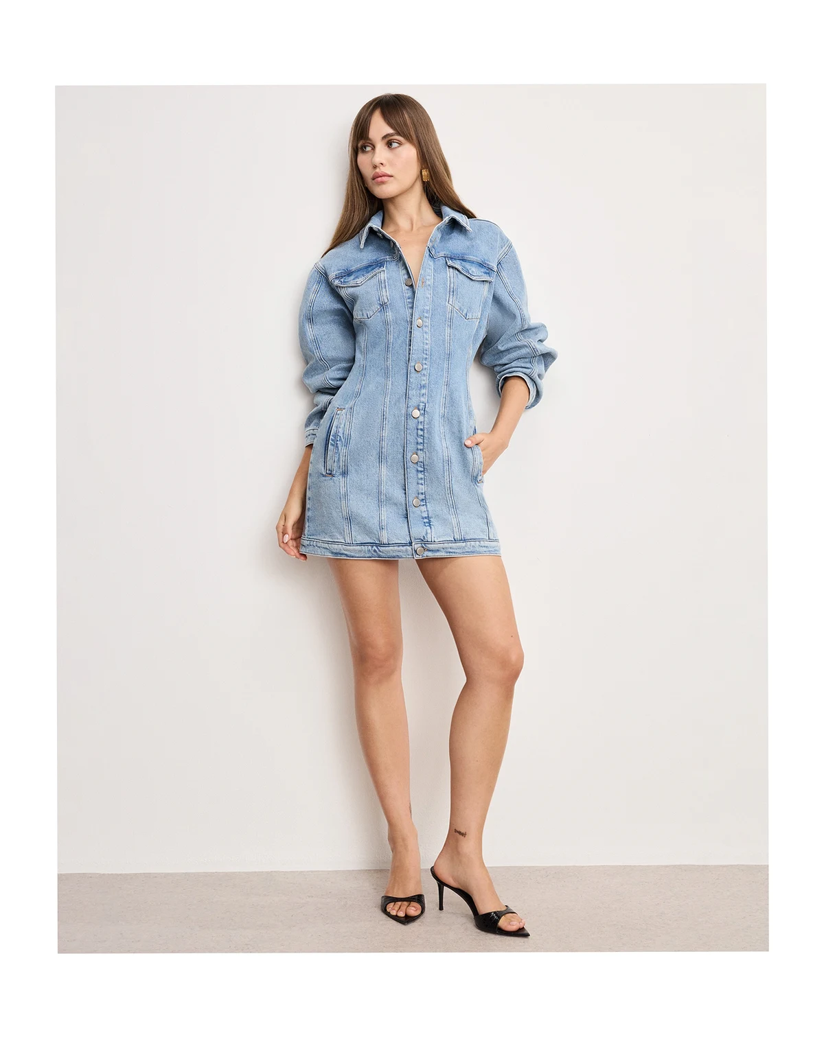 Women's Barrel Long Sleeve Mini Dress, Regular & Plus Size
