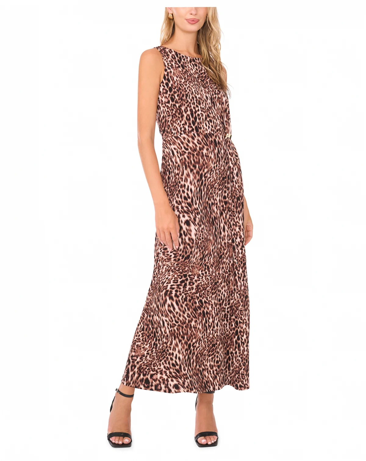 Women's Crewneck Animal-Print Gathered Twist Dress