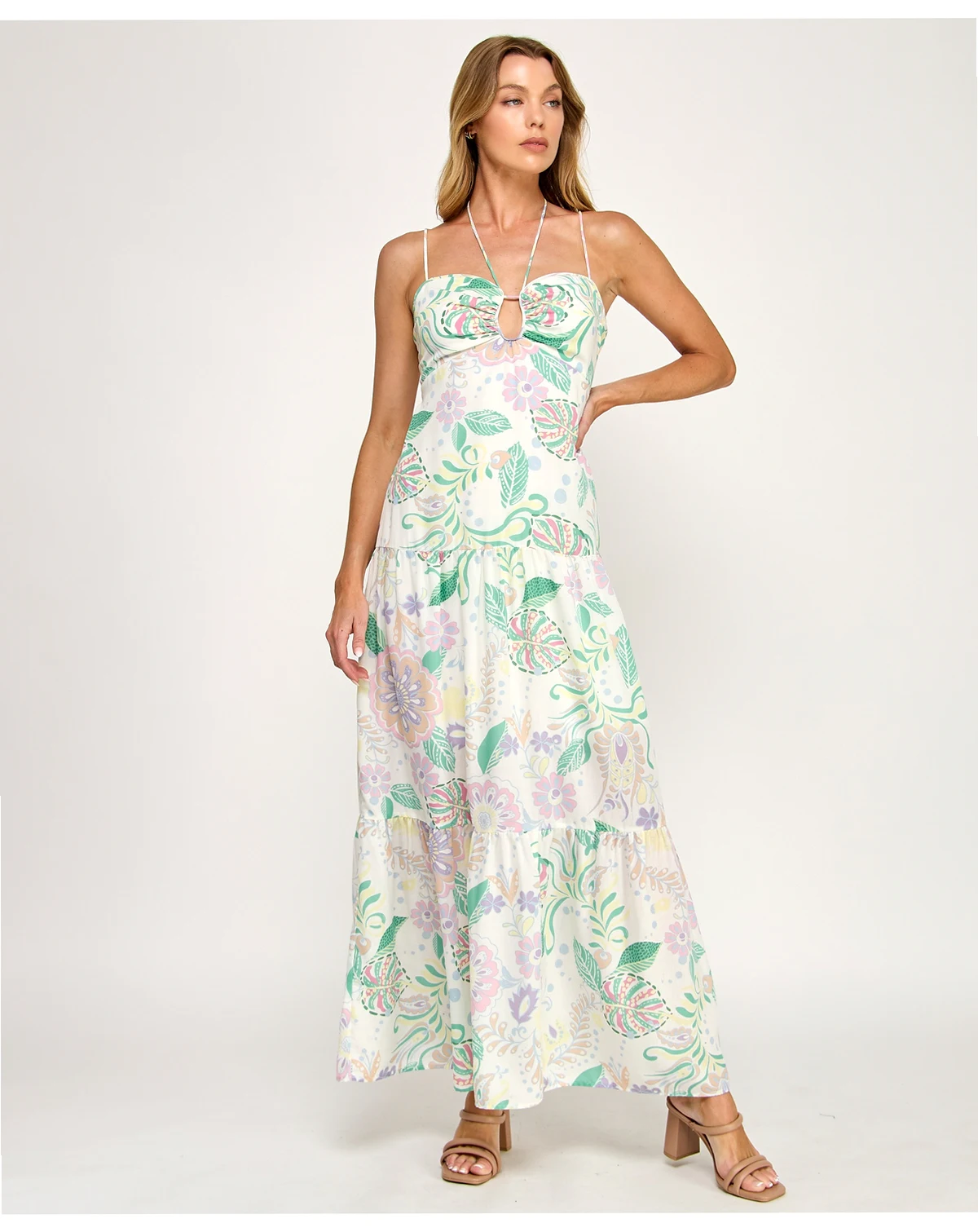 Juniors' Keyhole Halter Maxi Dress