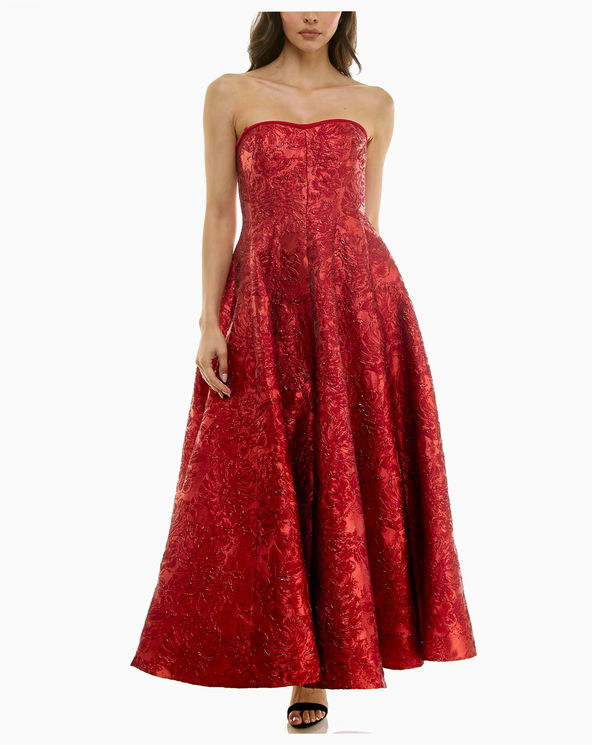 Women's Strapless Sweetheart Jacquard Midi Dress