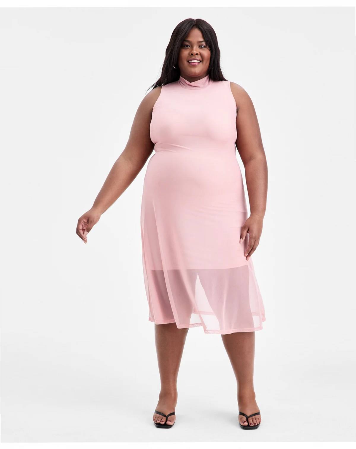 Trendy Plus Size Mesh Mock-Neck Fit & Flare Dress, Macy's Exclusive