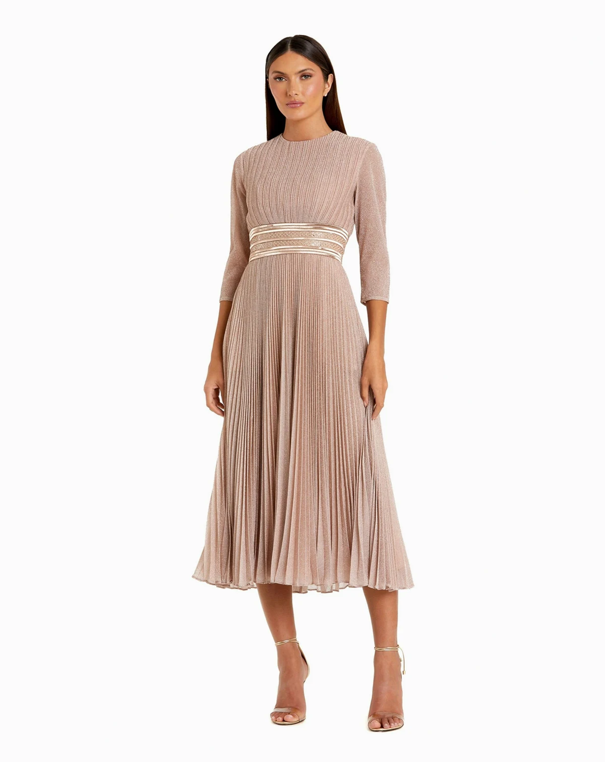 Women's Shimmering 3/4 Sleeve A-Line Midi Dress