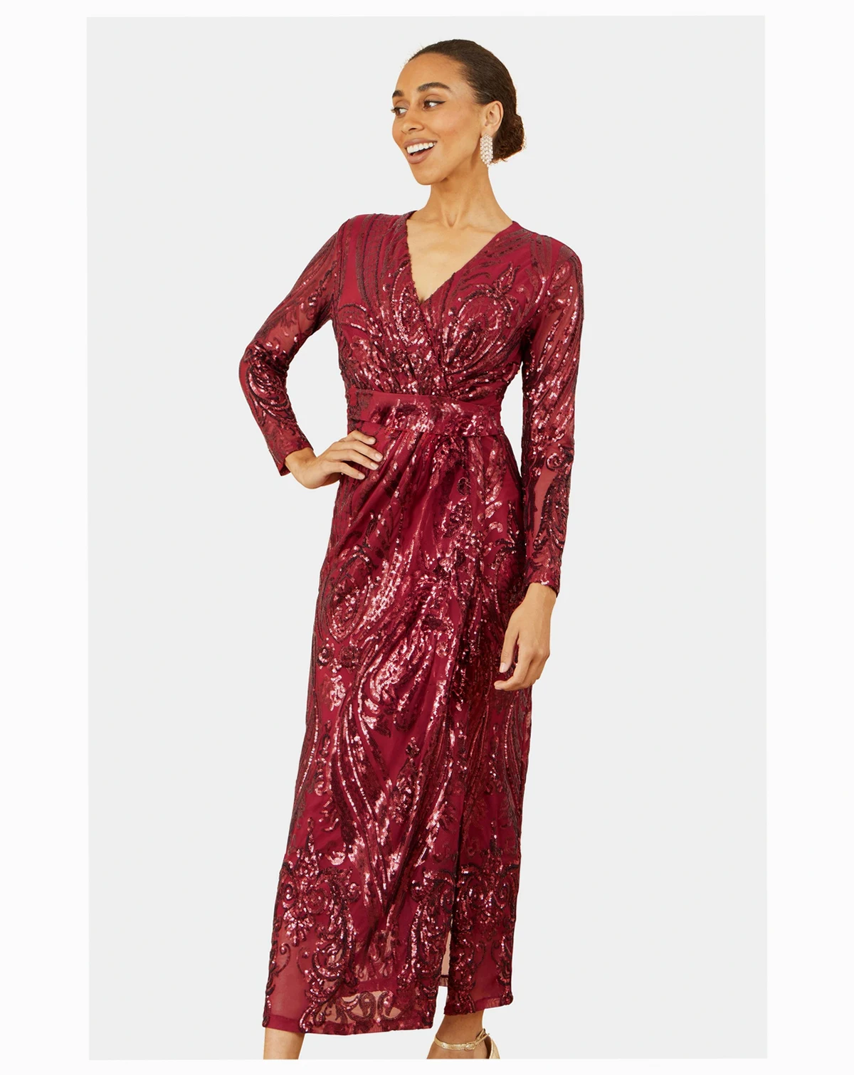 Women's Sequin Midi Long Sleeve Wrap Dress
