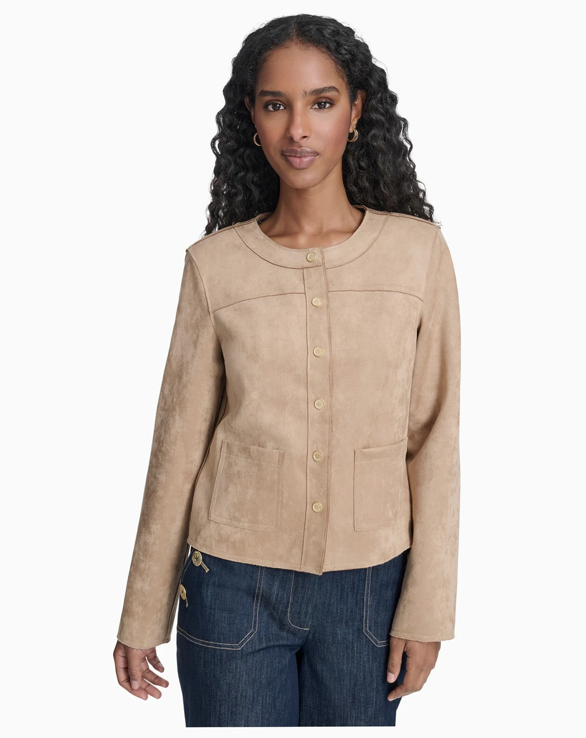 Women's Collarless Snap Front Jacket
