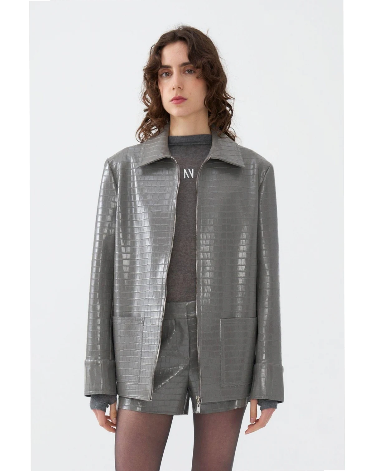 Women's Shirt Collar Faux Leather Jacket