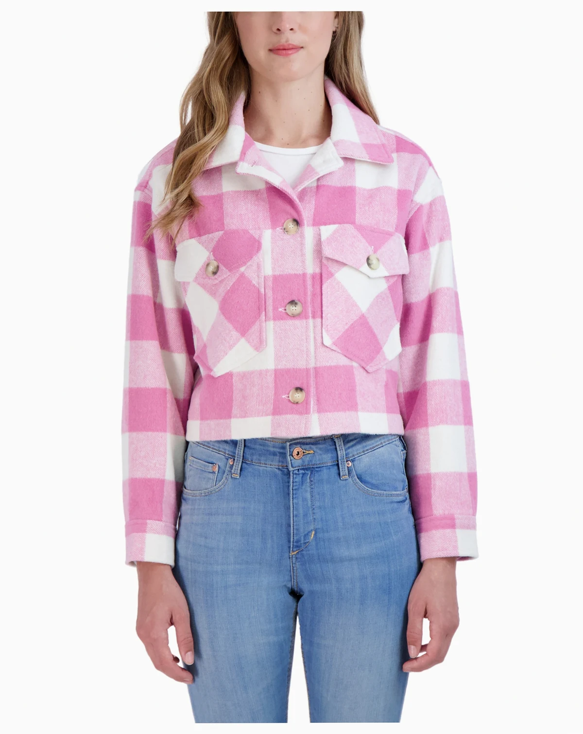 Juniors' Cropped Buffalo Plaid Shacket