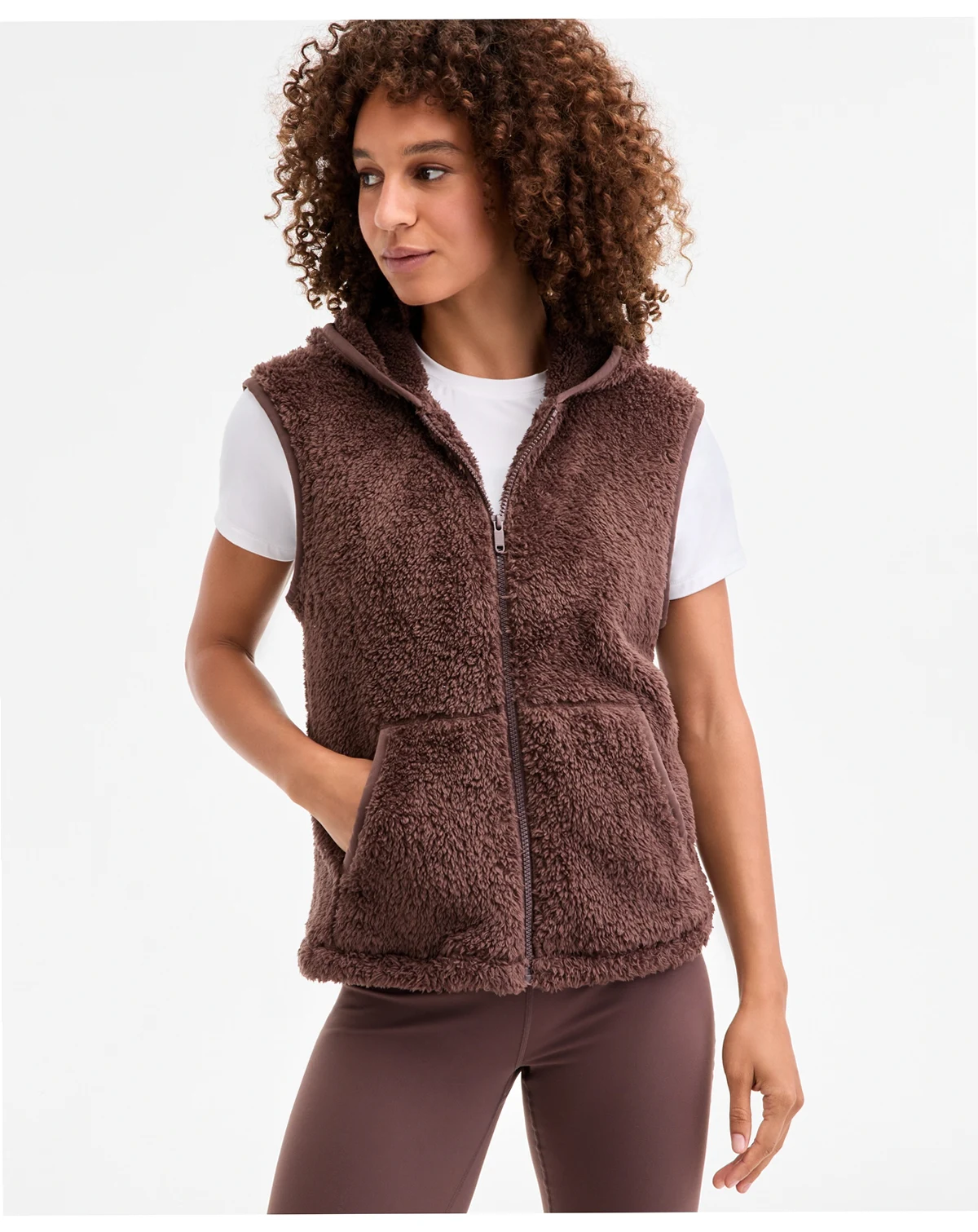 Women's Relaxed Hooded Sherpa Vest, Macy's Exclusive