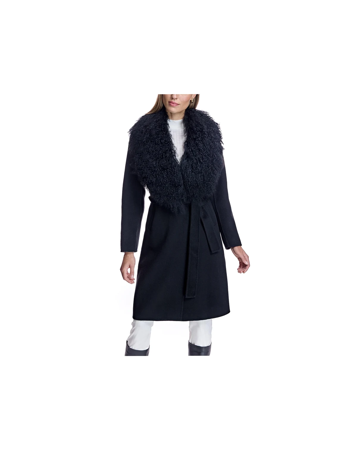 Women's Wool Wrap Coat With Shearling Trim