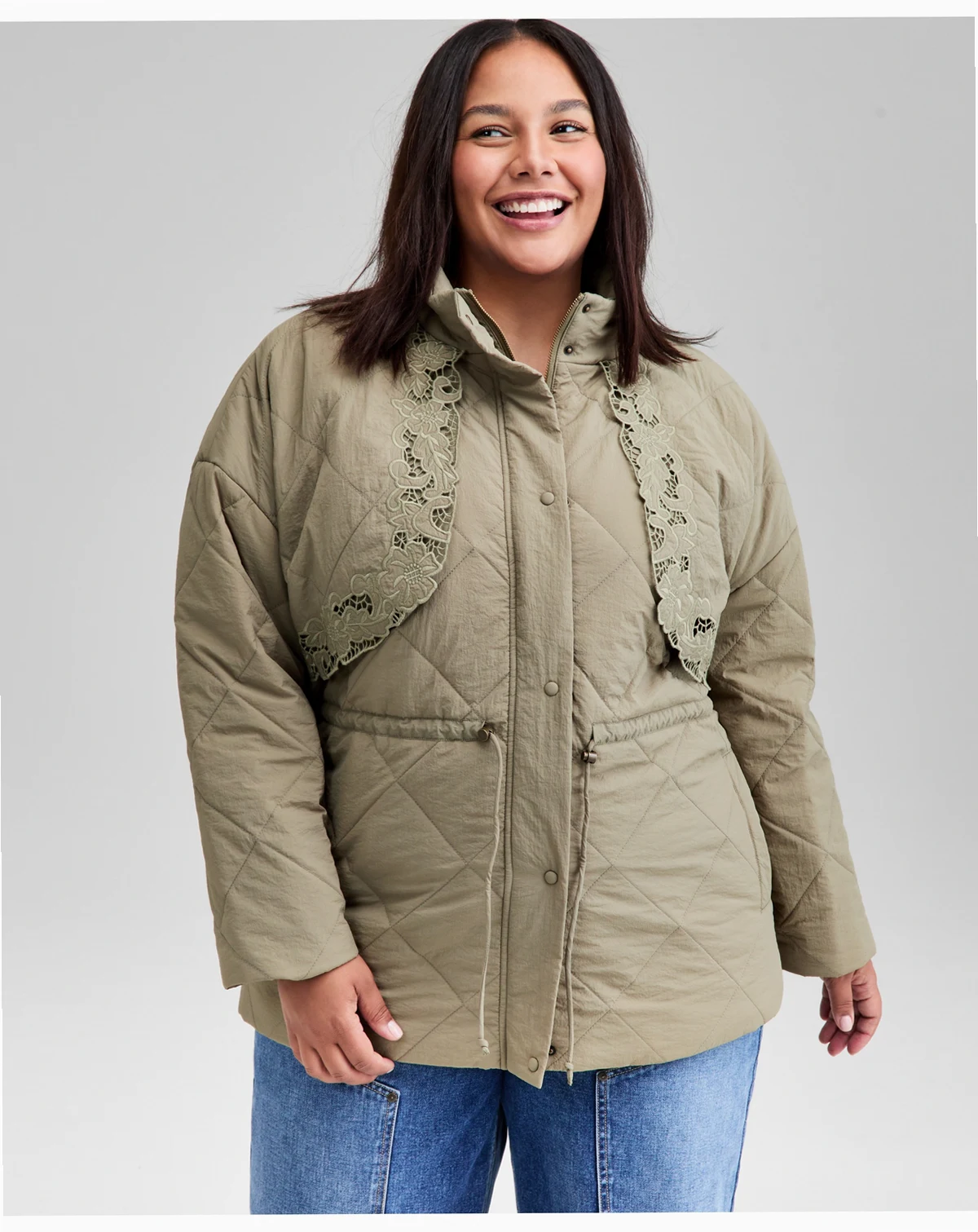 Trendy Plus Size Quilted Embroidered-Trim Jacket, Macy's Exclusive