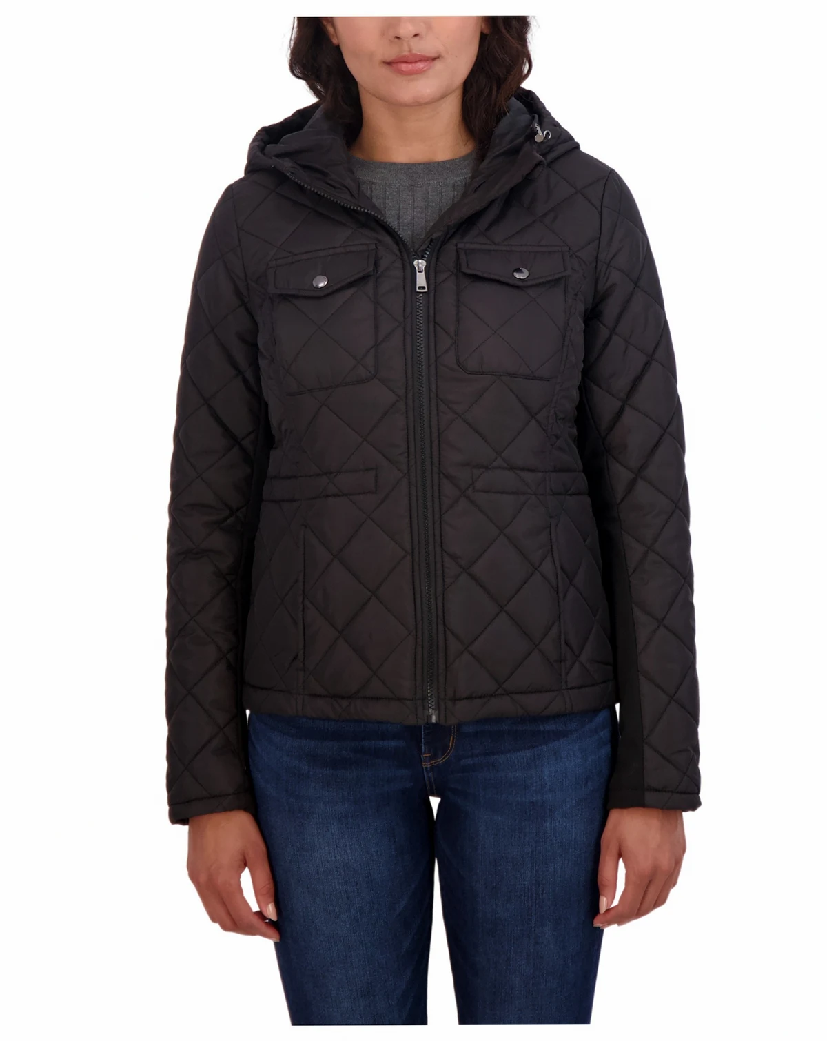 Juniors' Quilted Jacket with Hood