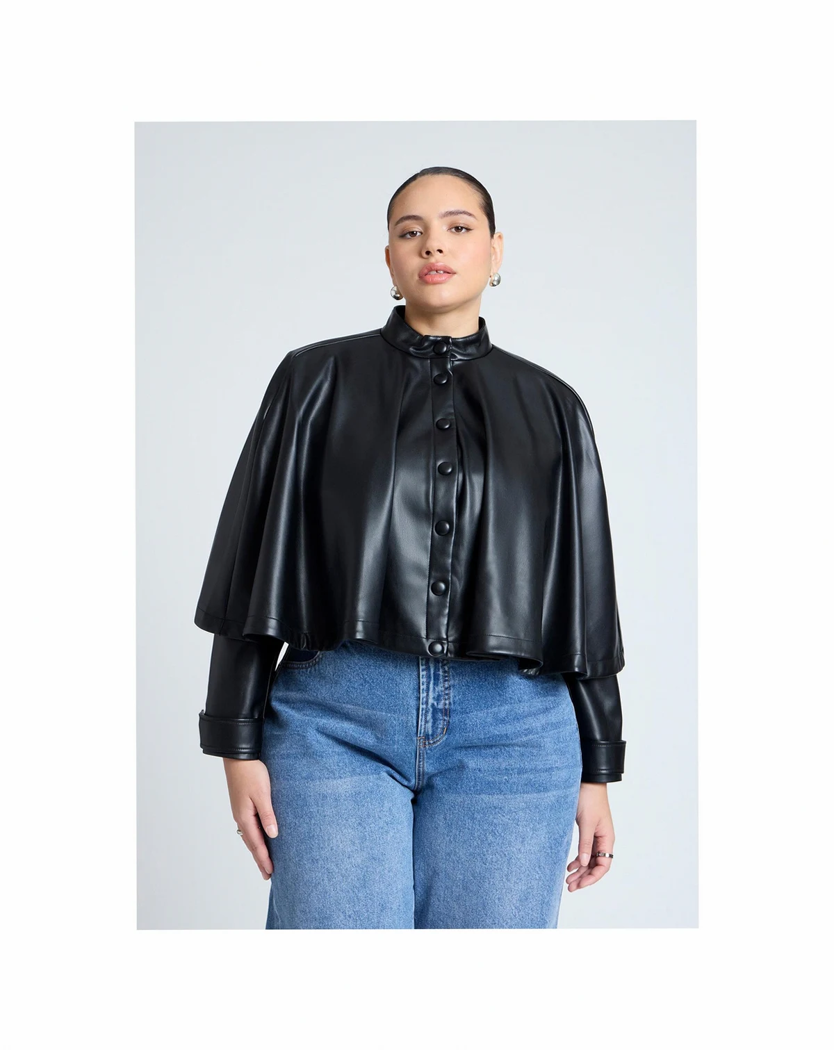 Women's Plus Size Faux Leather Cape Jacket