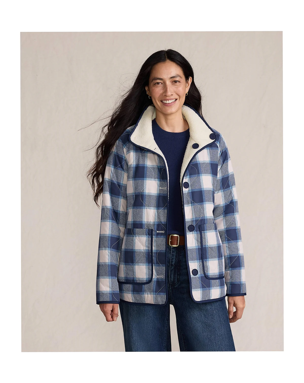 Women's High Pile Fleece Reversible Mixed Media Long Jacket
