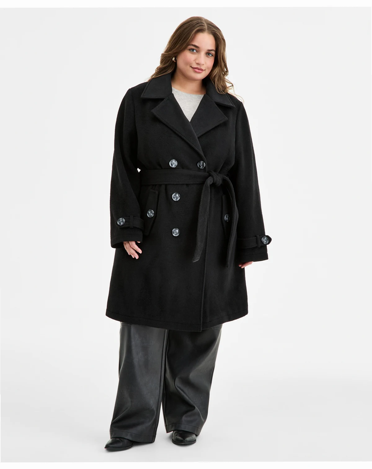 Plus Size Double-Breasted Belted Trench Coat