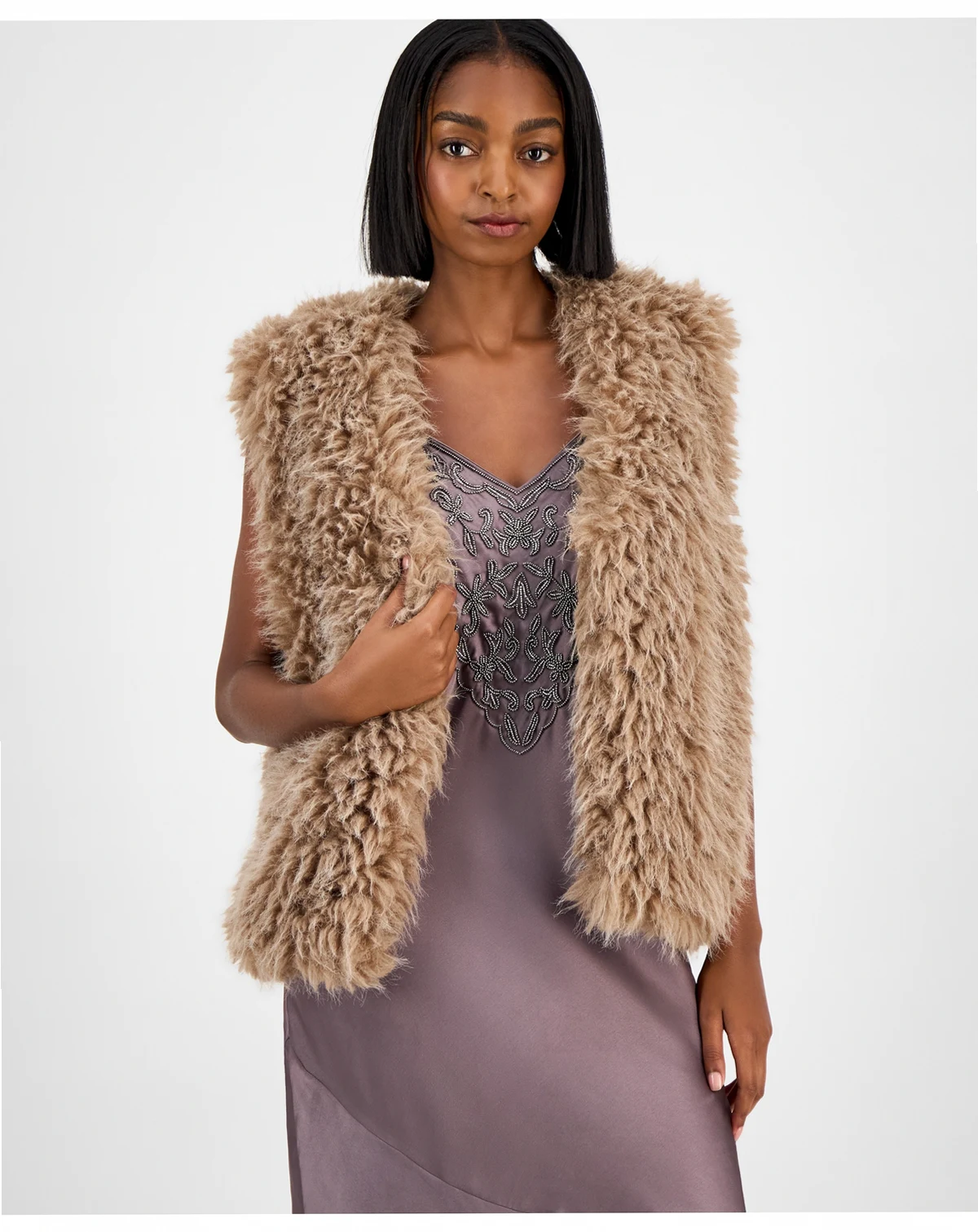 Petite Shaggy Sleeveless Vest Jacket, Macy's Exclusive