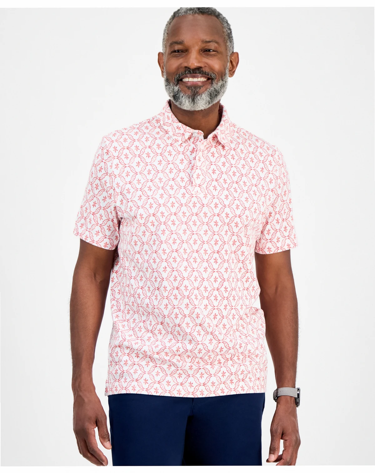 Men's Pima Cotton Ted Short Sleeve Medallion Print Polo Shirt, Exclusively at Macy's