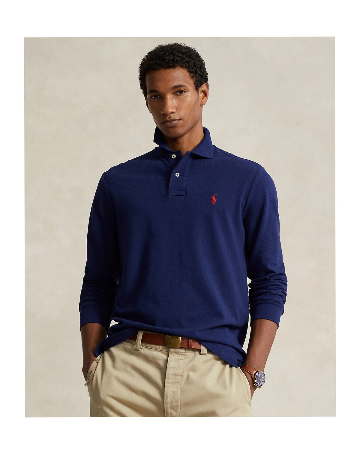 Men's Classic Fit Long Sleeve Mesh Polo