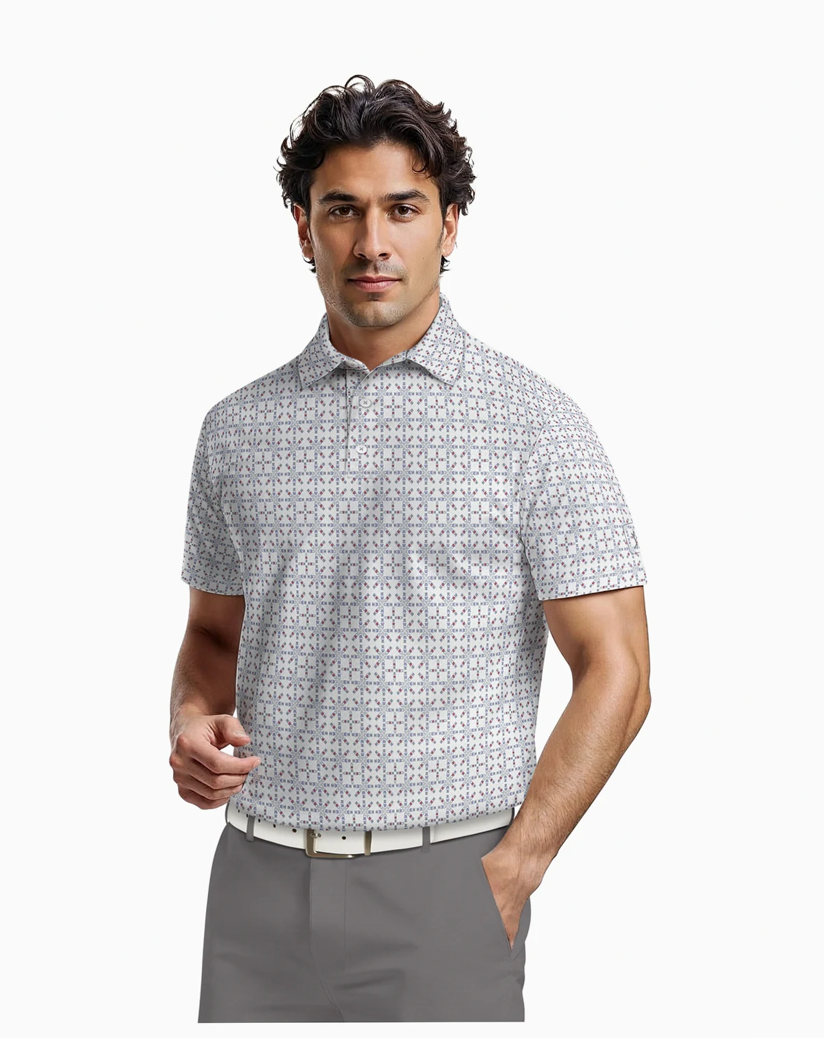 Men's Layered Boat Print Short-Sleeve Golf Polo Shirt